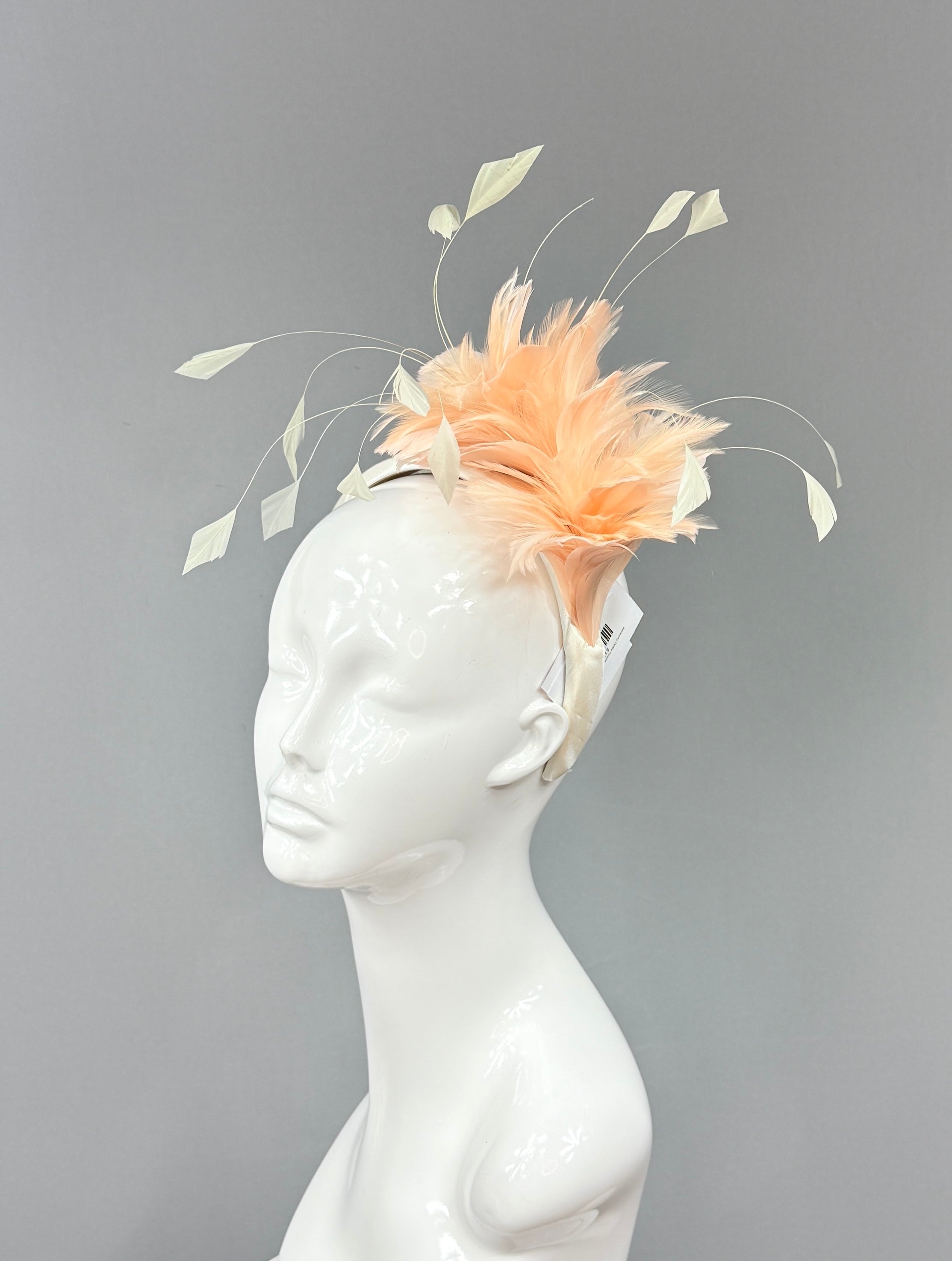 Kentucky Derby Fascinator Hat | Beige/peach feathered Headband Hat | Derbyologie