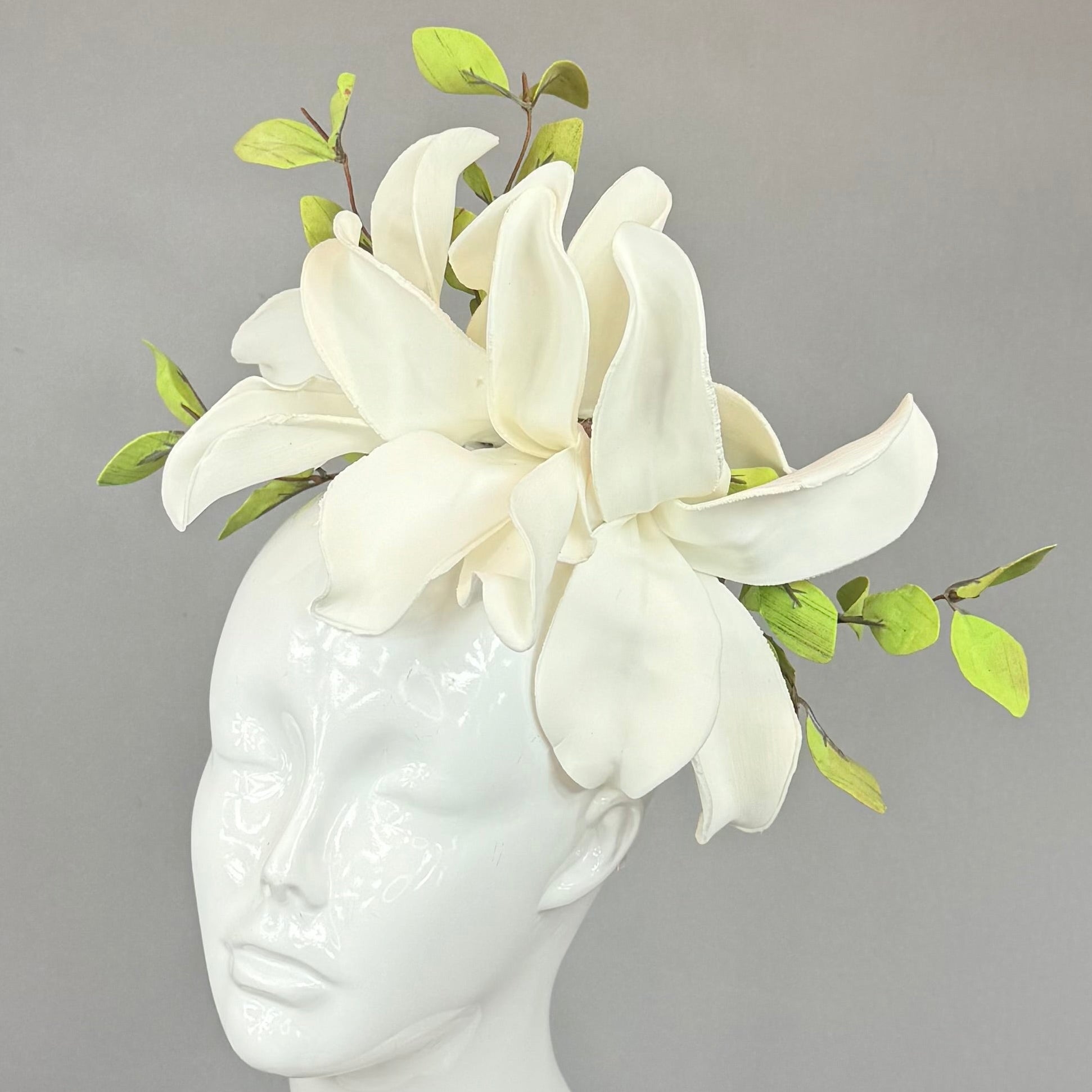 Kentucky Derby Fascinator Hat | White magnolia Headband Hat | Derbyologie