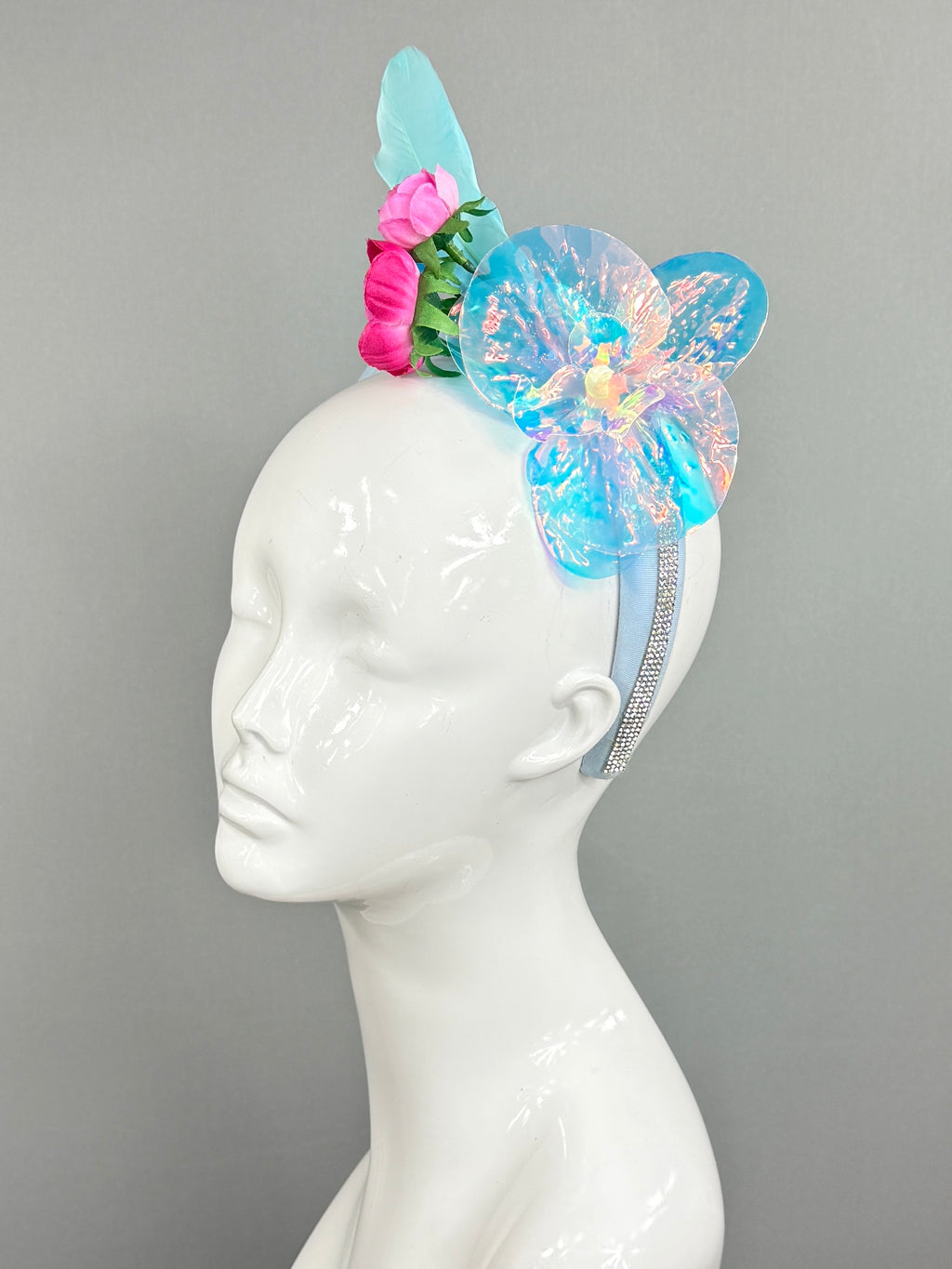Kentucky Derby Fascinator Hat |Blue, pink, and iridescent Headpiece, created by a 6 year old | Derbyologie