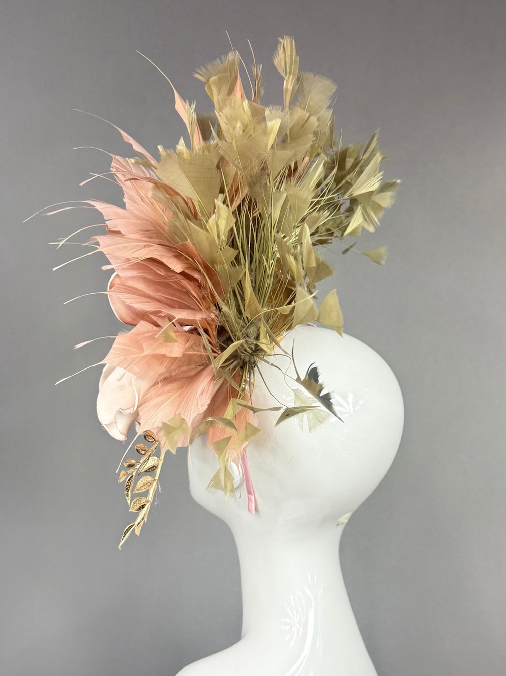 Kentucky Derby Fascinator Hat |  oversized blush magnolia, gold and beige accents Headpiece | Derbyologie
