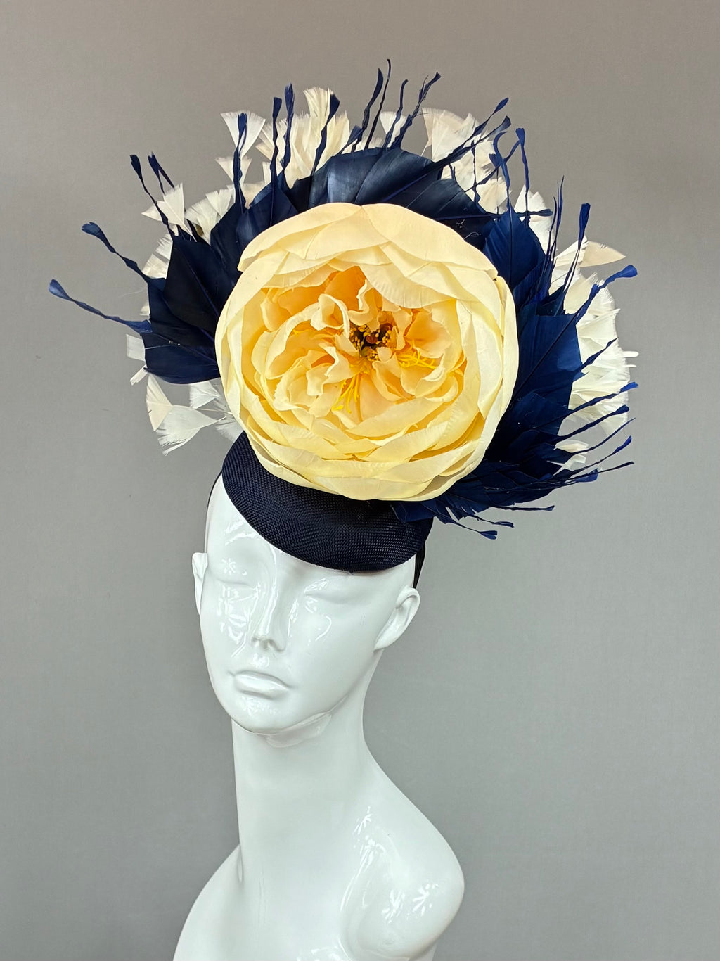 Kentucky Derby Fascinator Hat | Beige and Navy Blue Headband Hat | Derbyologie