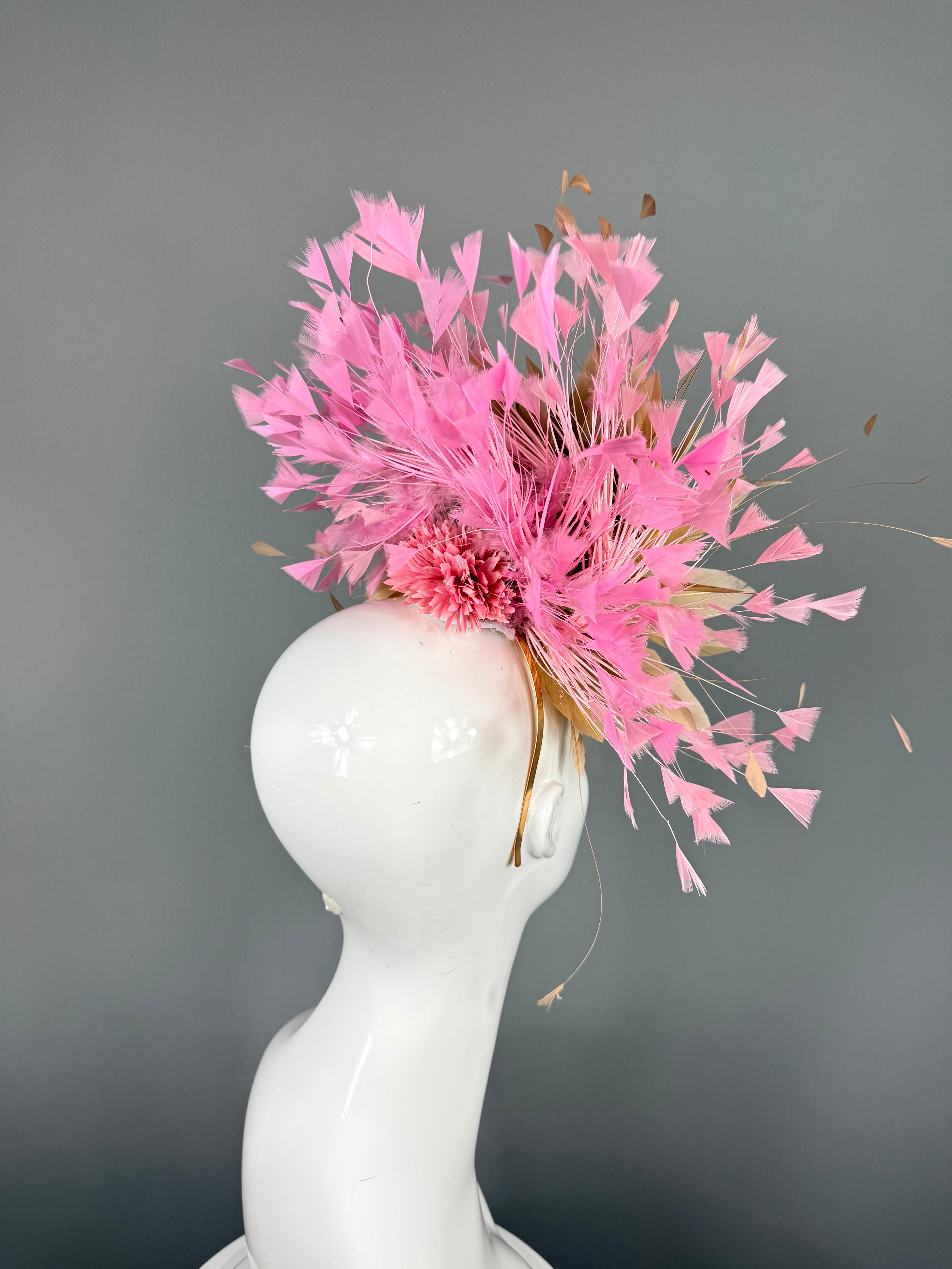 Kentucky Derby Fascinator Hat | Pink & Beige Headpiece | Derbyologie