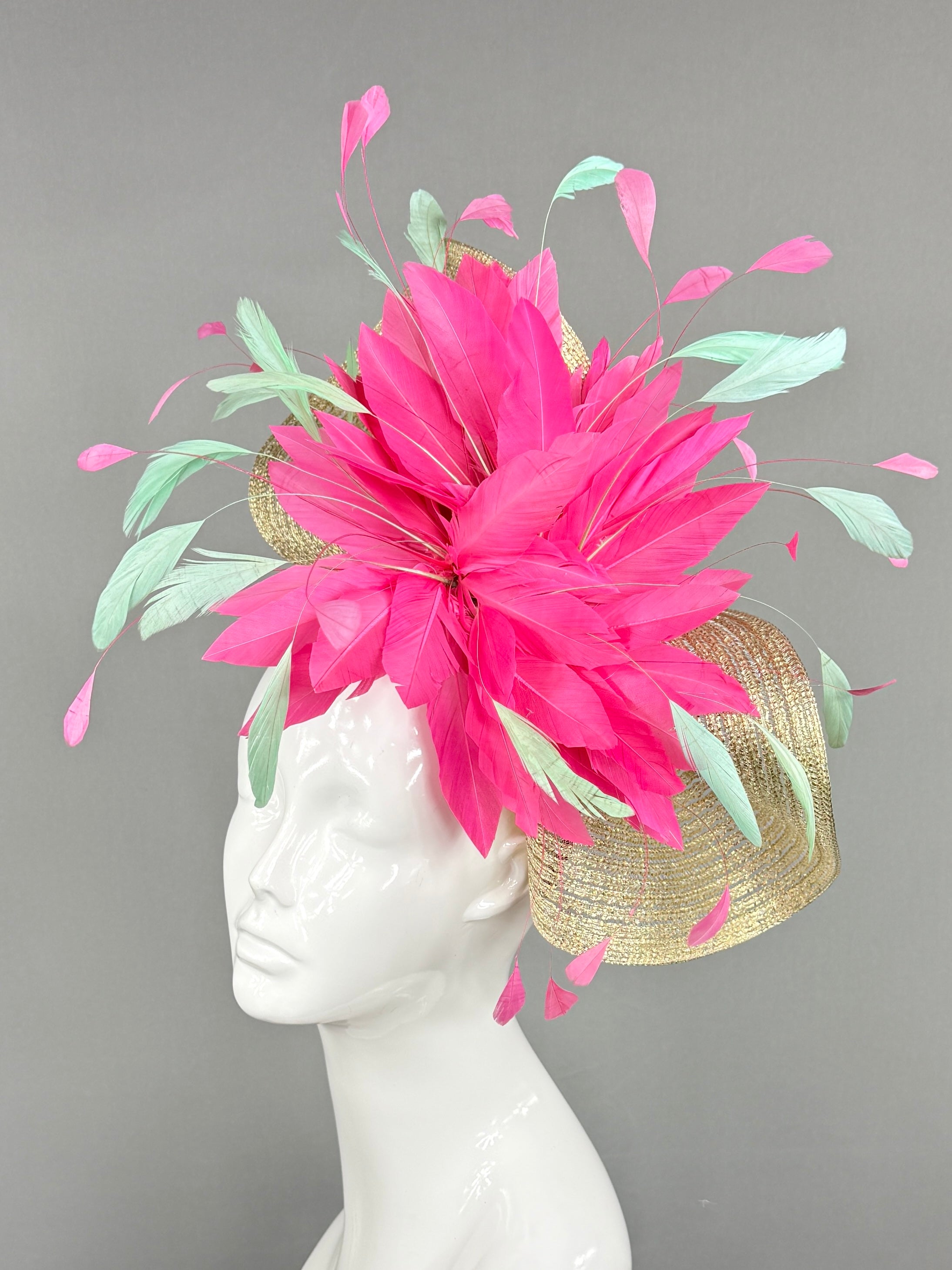 Kentucky Derby Fascinator Hat | Pink, blue, and gold Headpiece | Derbyologie