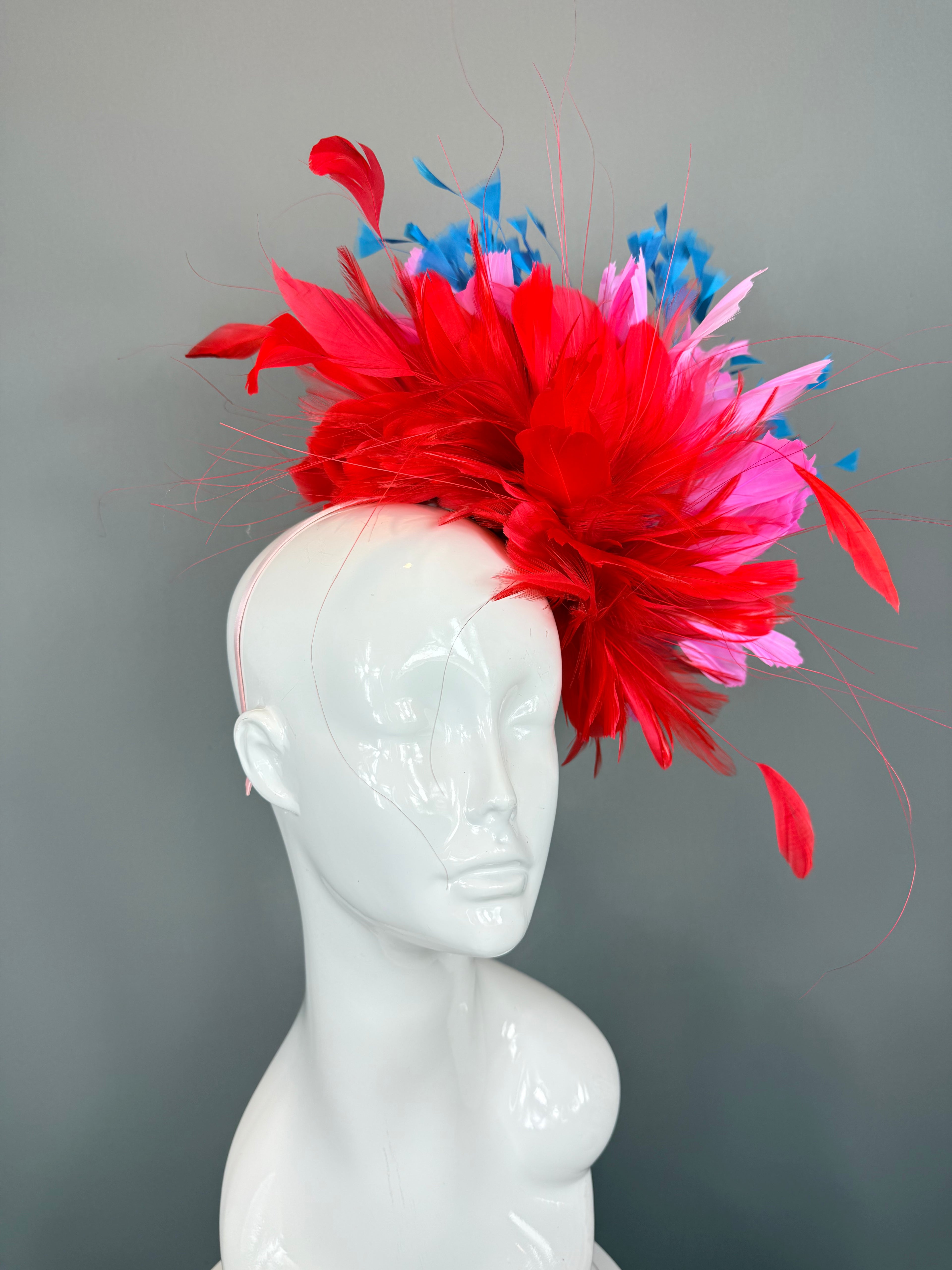 Kentucky Derby Fascinator Hat | Red, Pink and Blue Headpiece | Derbyologie