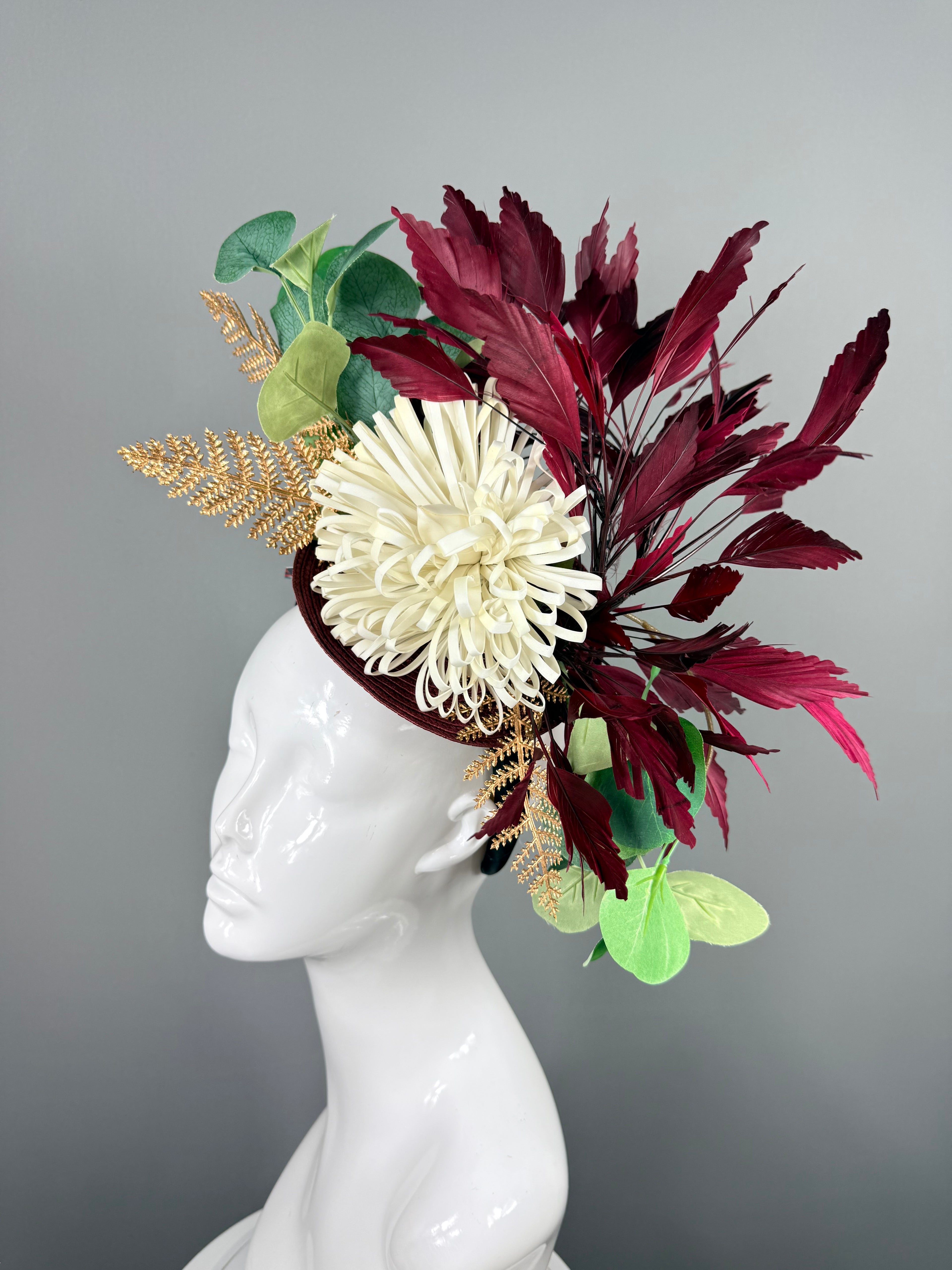 Kentucky Derby Fascinator Hat | Burgundy and Gold Headpiece | Derbyologie