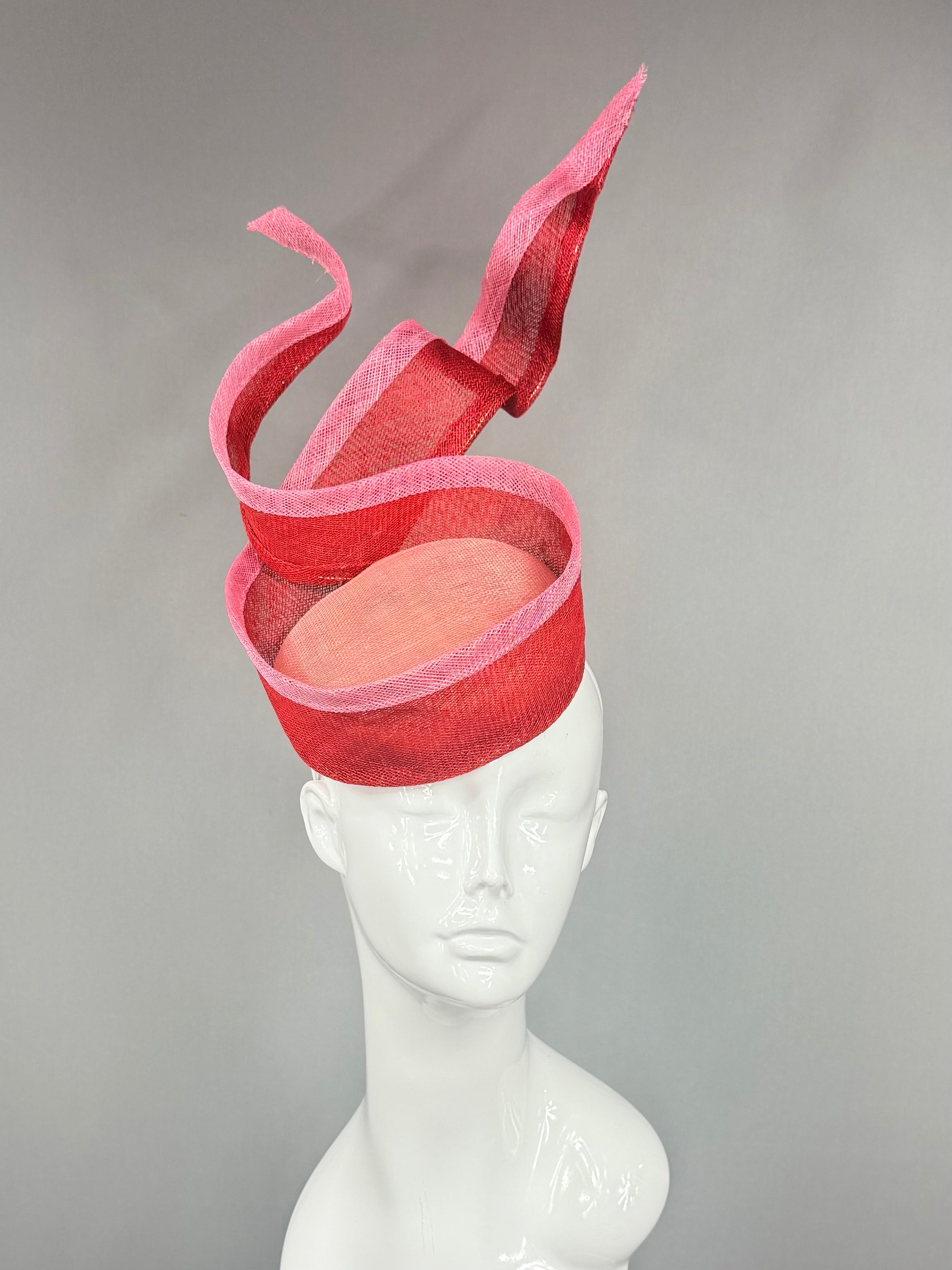 Kentucky Derby Fascinator Hat | Red and pink sinamay Fascinator Hat | Derbyologie