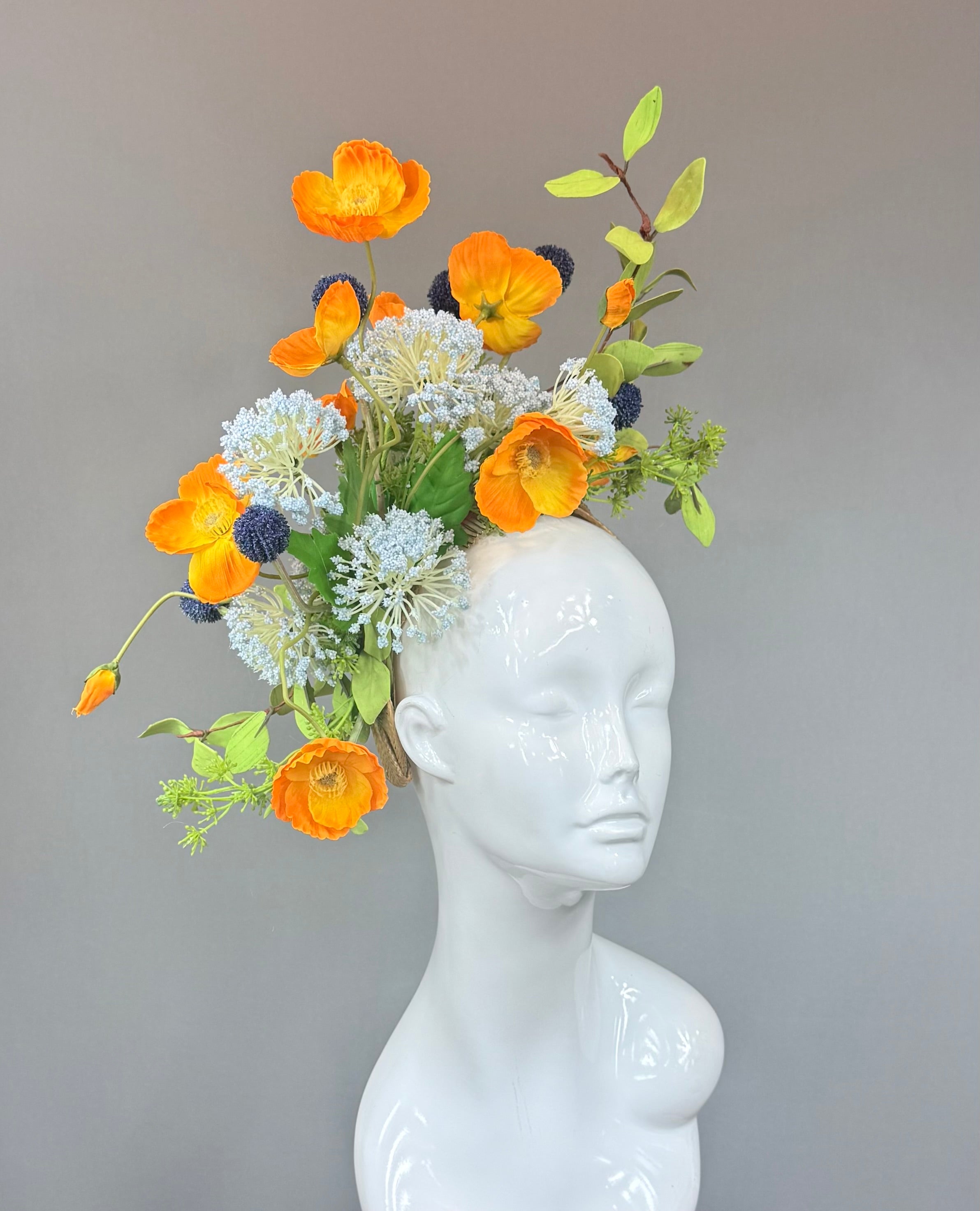 Kentucky Derby Fascinator Hat | Orange, Blue & Green Hat | Derbyologie