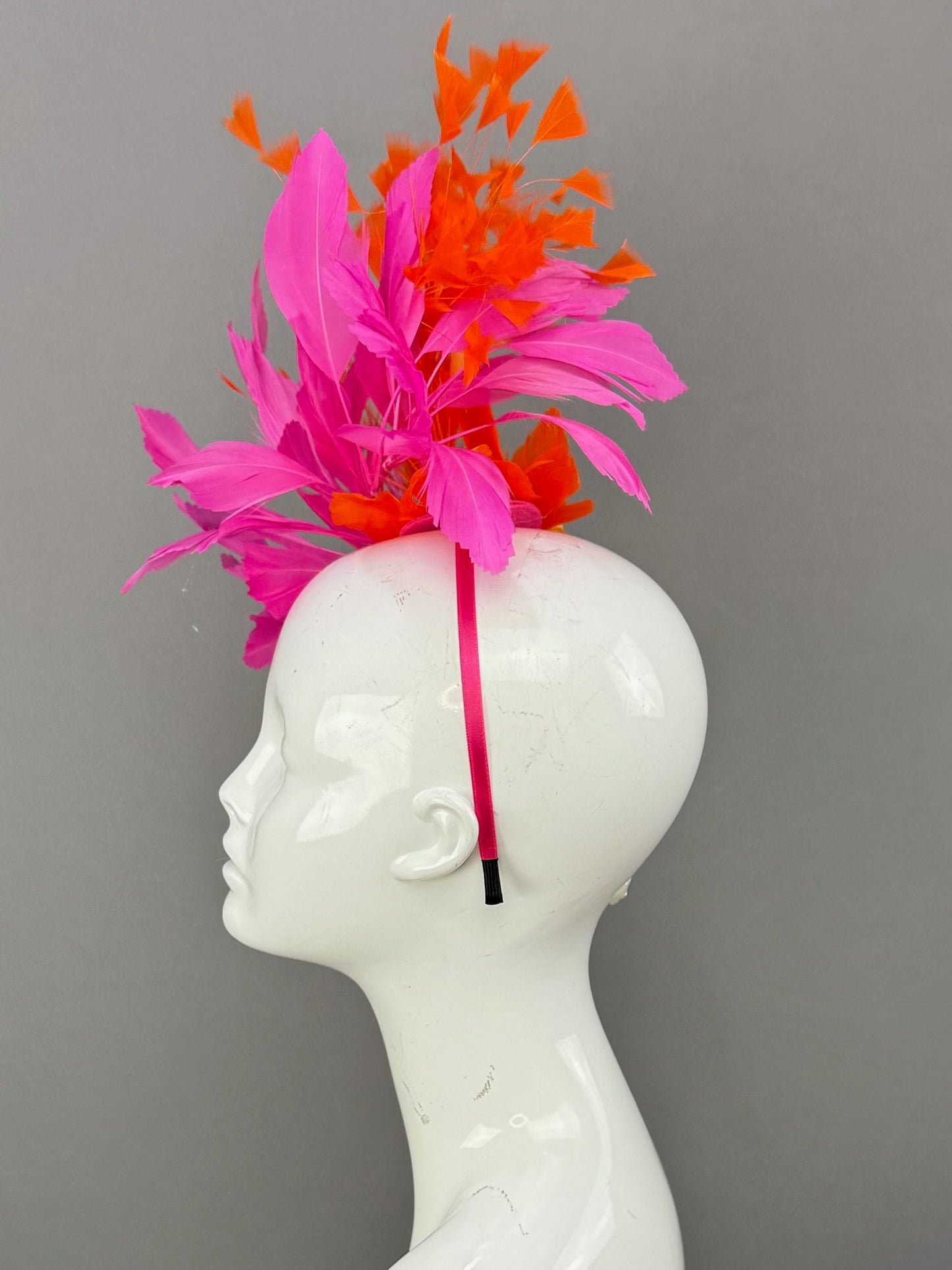 Hot Pink and Orange Kentucky Derby fascinator, Derby Hat Alternative (GOLD LINE)