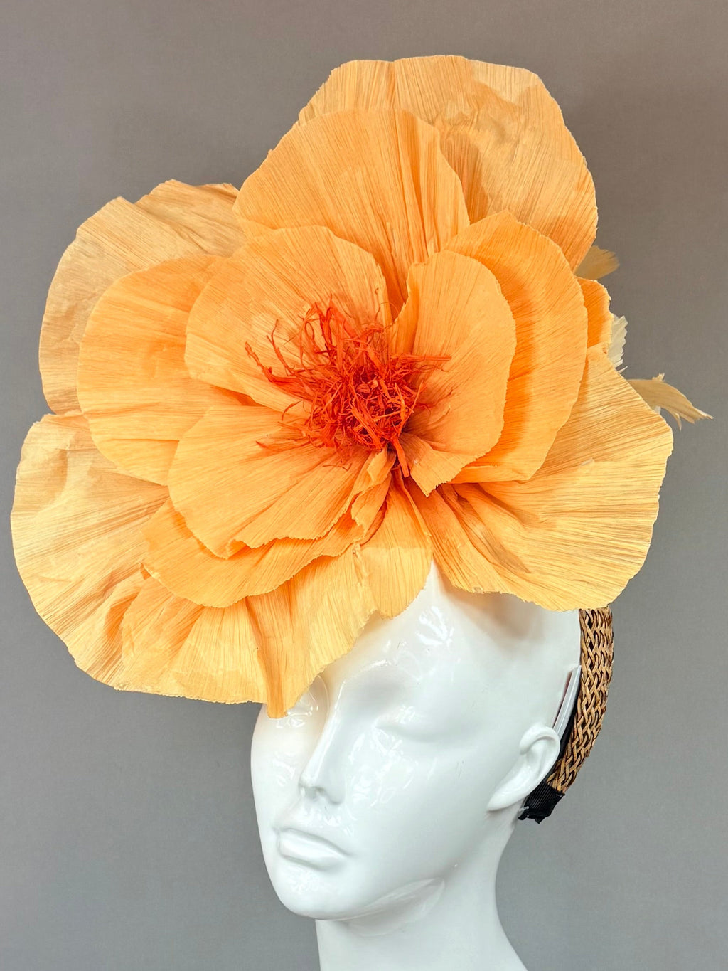 Tangerine orange floral Derby Fascinator, Kentucky Derby Hat Alternative, Kentucky derby hat (GOLD LINE)