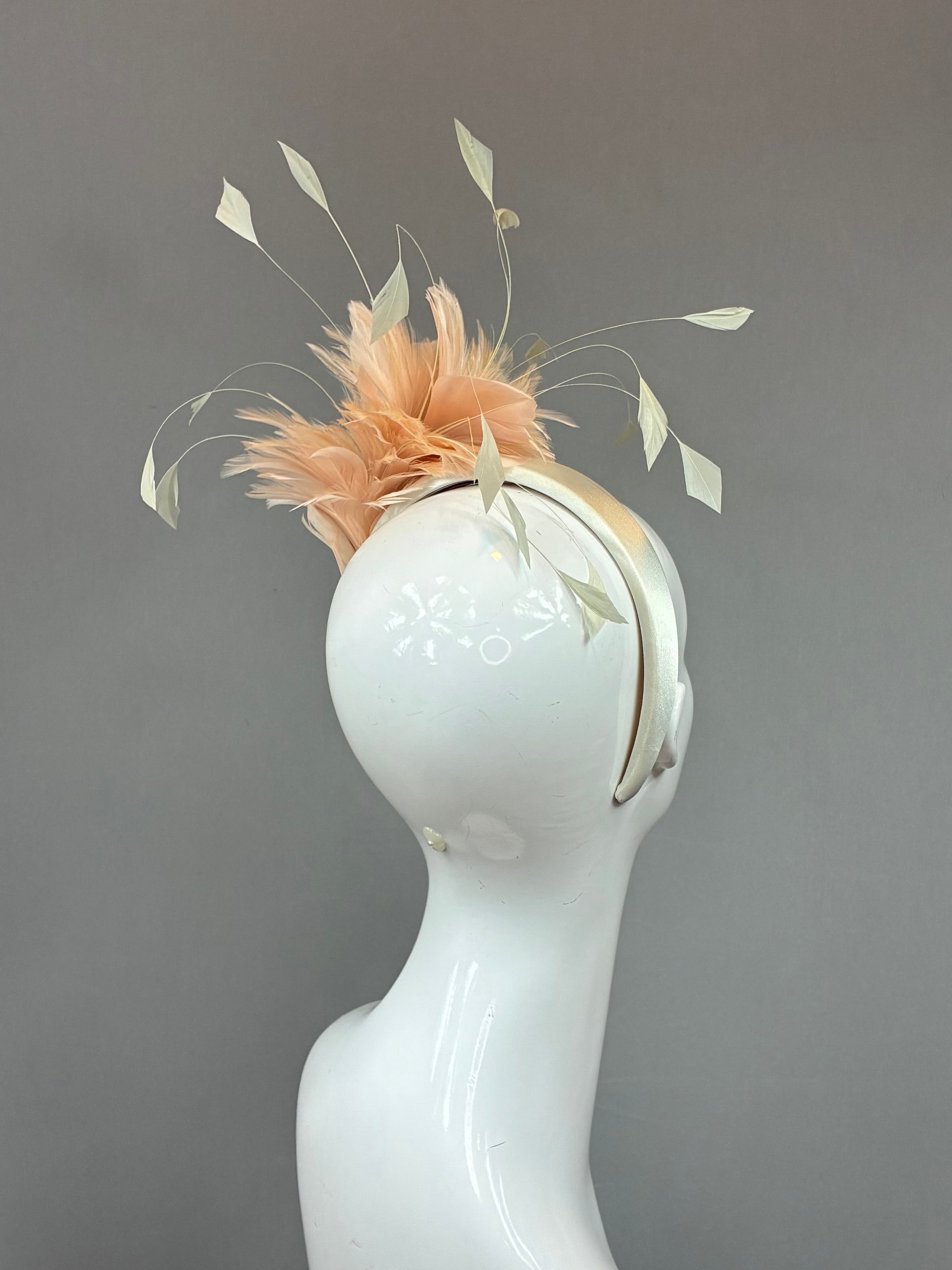 Kentucky Derby Fascinator Hat | Beige/peach feathered Headband Hat | Derbyologie