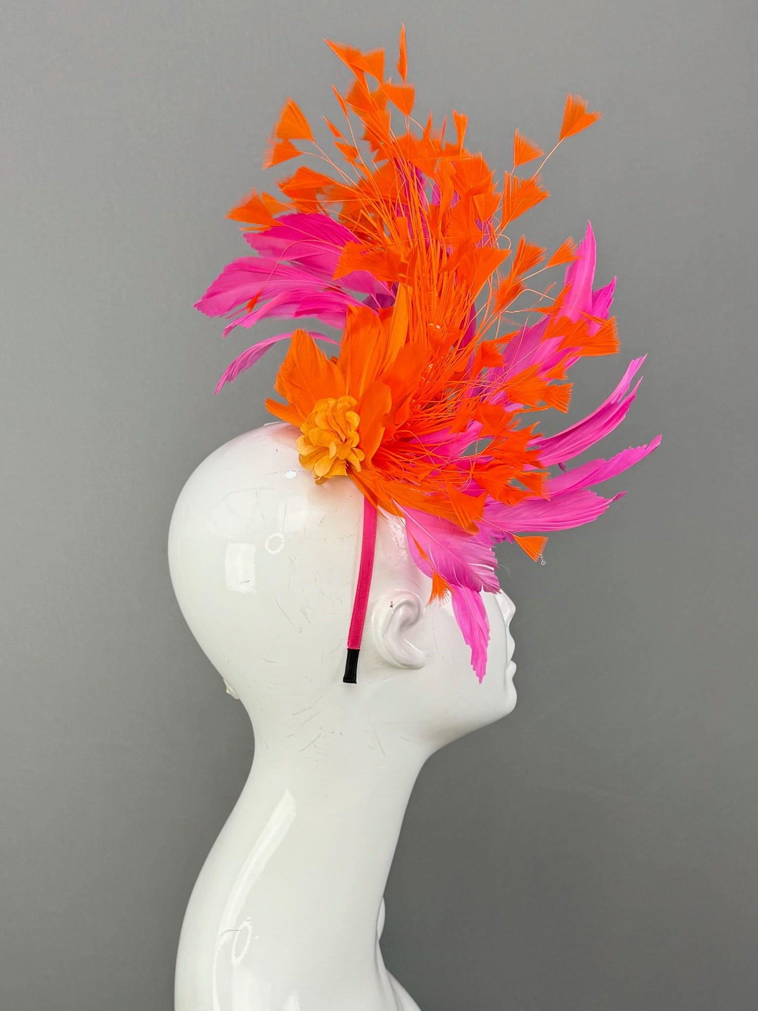 Hot Pink and Orange Kentucky Derby fascinator, Derby Hat Alternative (GOLD LINE)