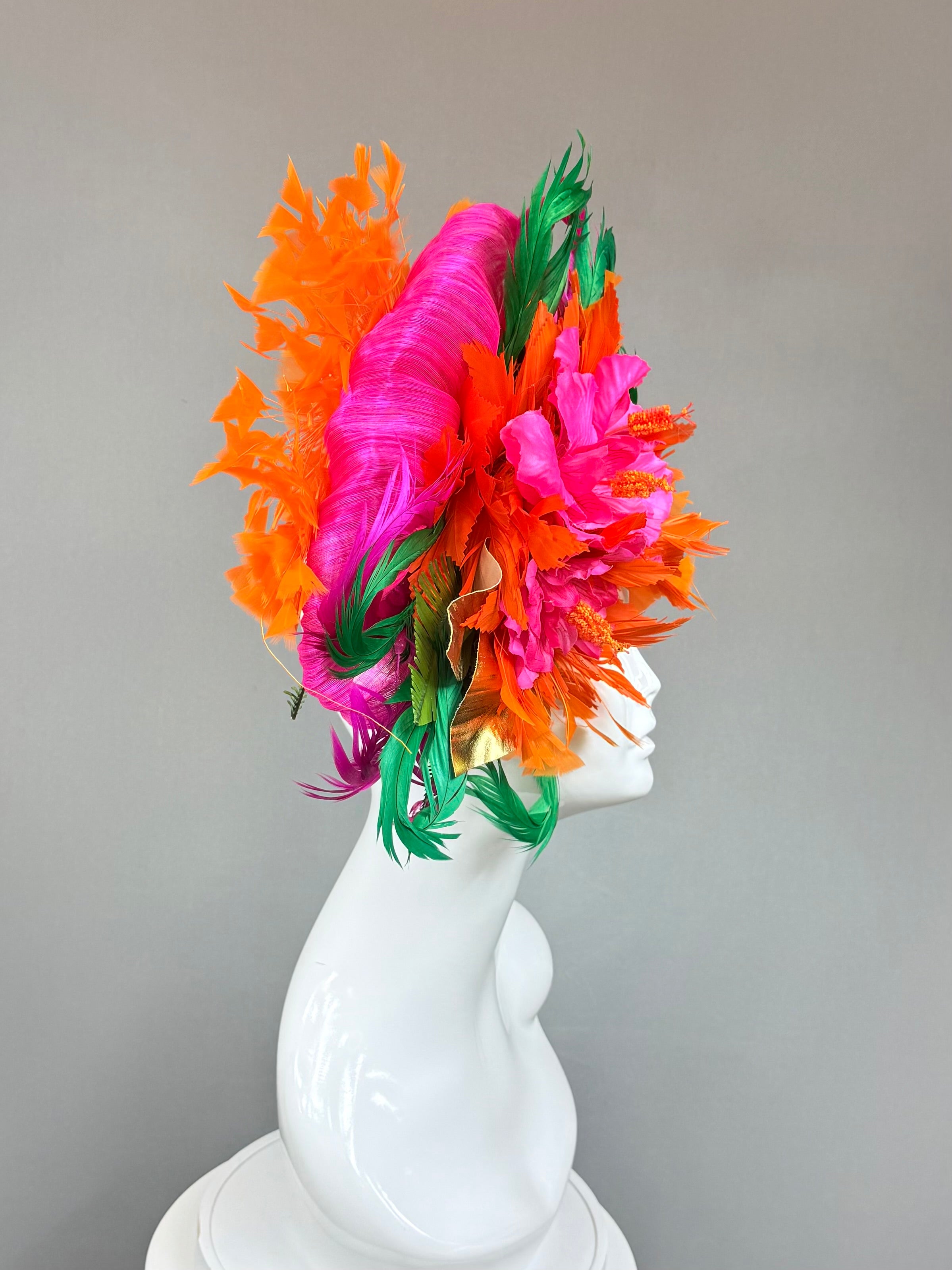 Pink, green and orange Kentucky Derby Fascinator, derby hat Kentucky Derby Hat Alternative, Floral Fascinator, (PLATINUM LINE)