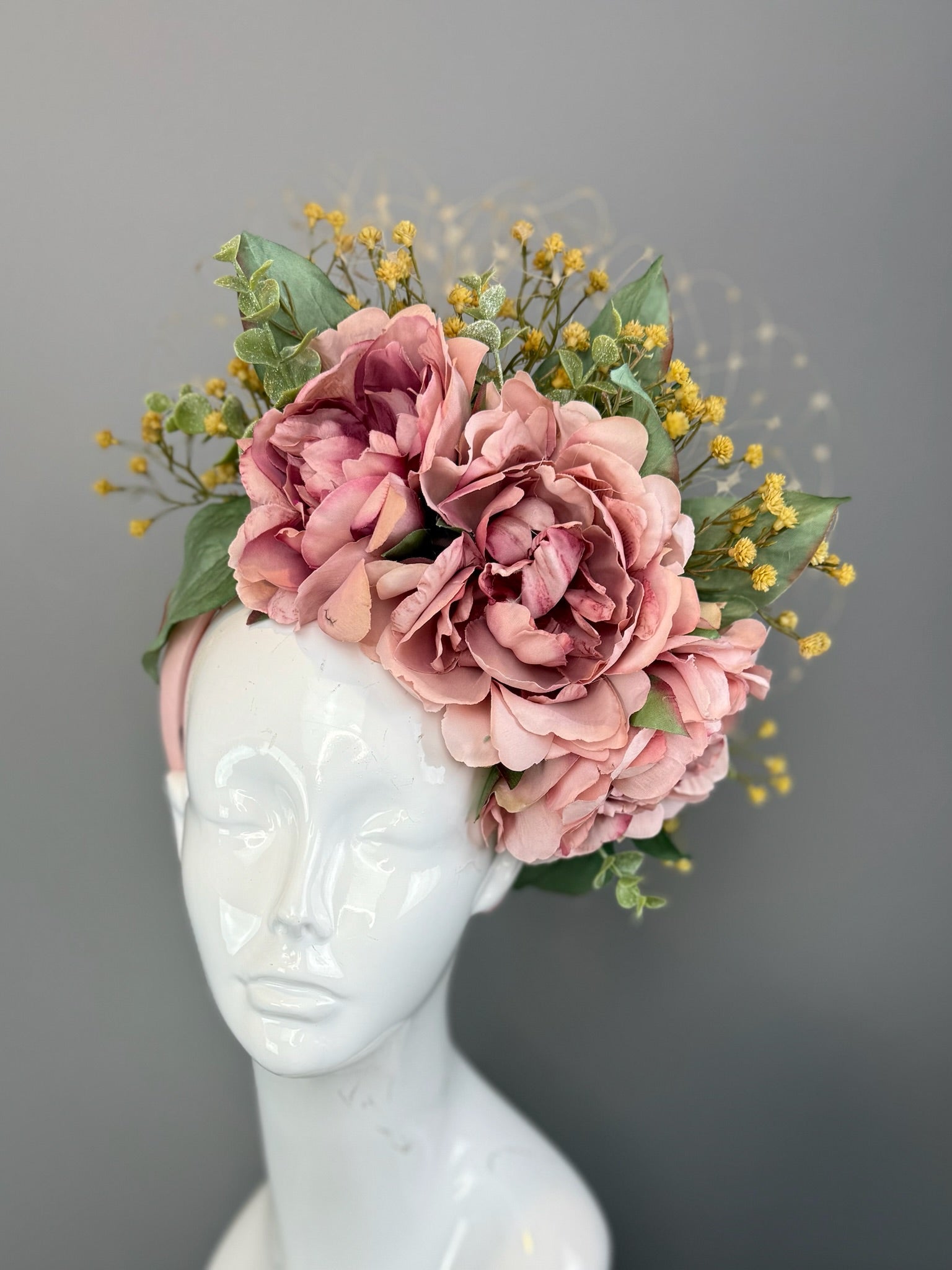 Mauve and Green Kentucky Derby fascinator, Derby Hat Alternative, Garden Collection (GOLD LINE)