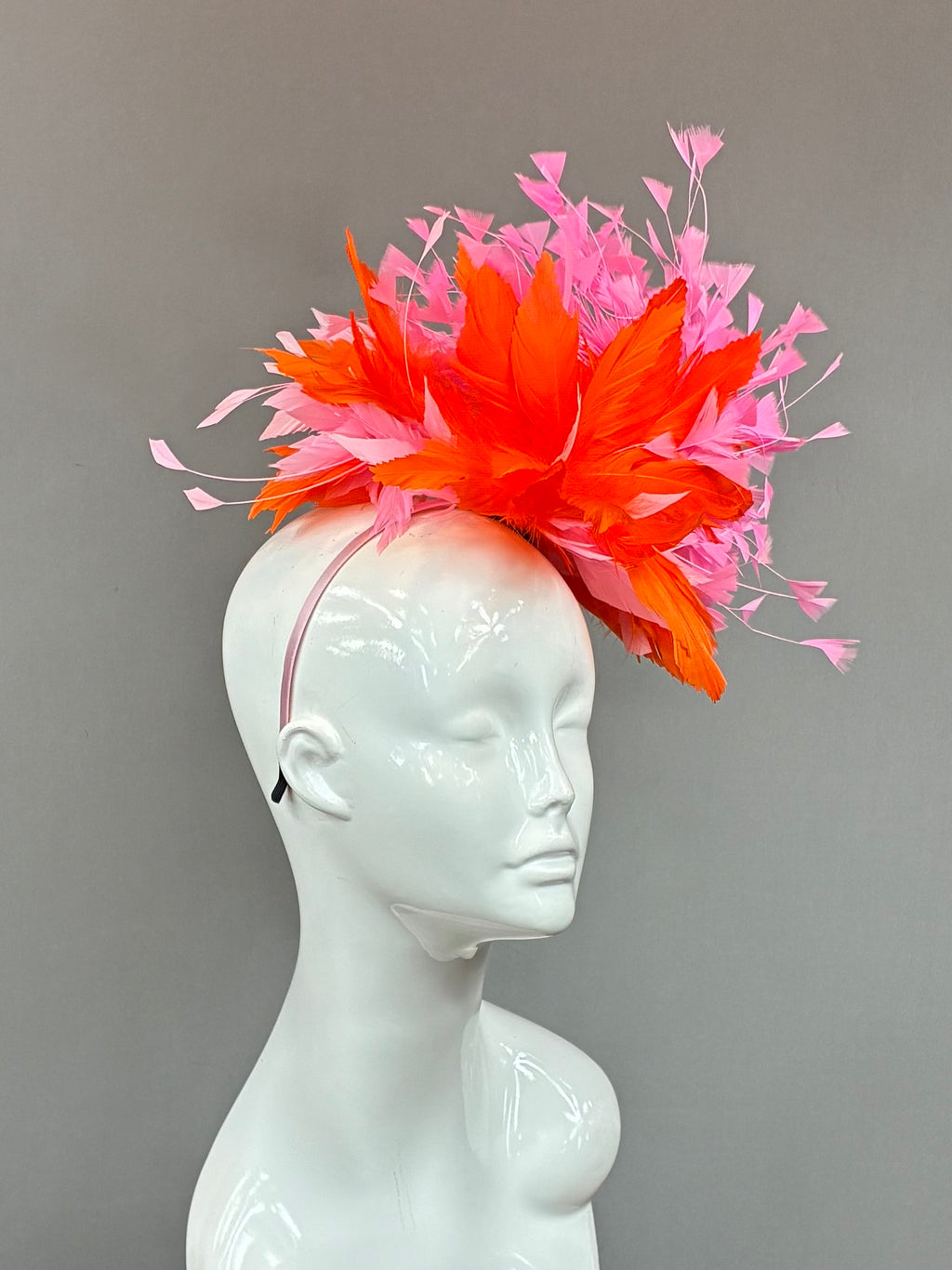 Kentucky Derby Fascinator Hat | pink and orange feathered  Headband Hat | Derbyologie
