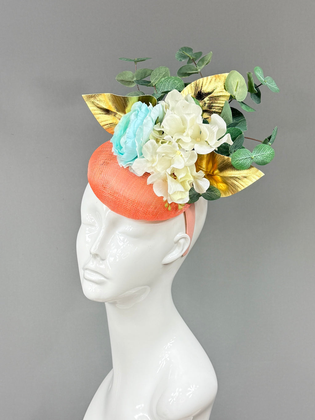 Kentucky Derby Fascinator Hat | Blue, white, green, gold, and peach Headband Hat | Derbyologie