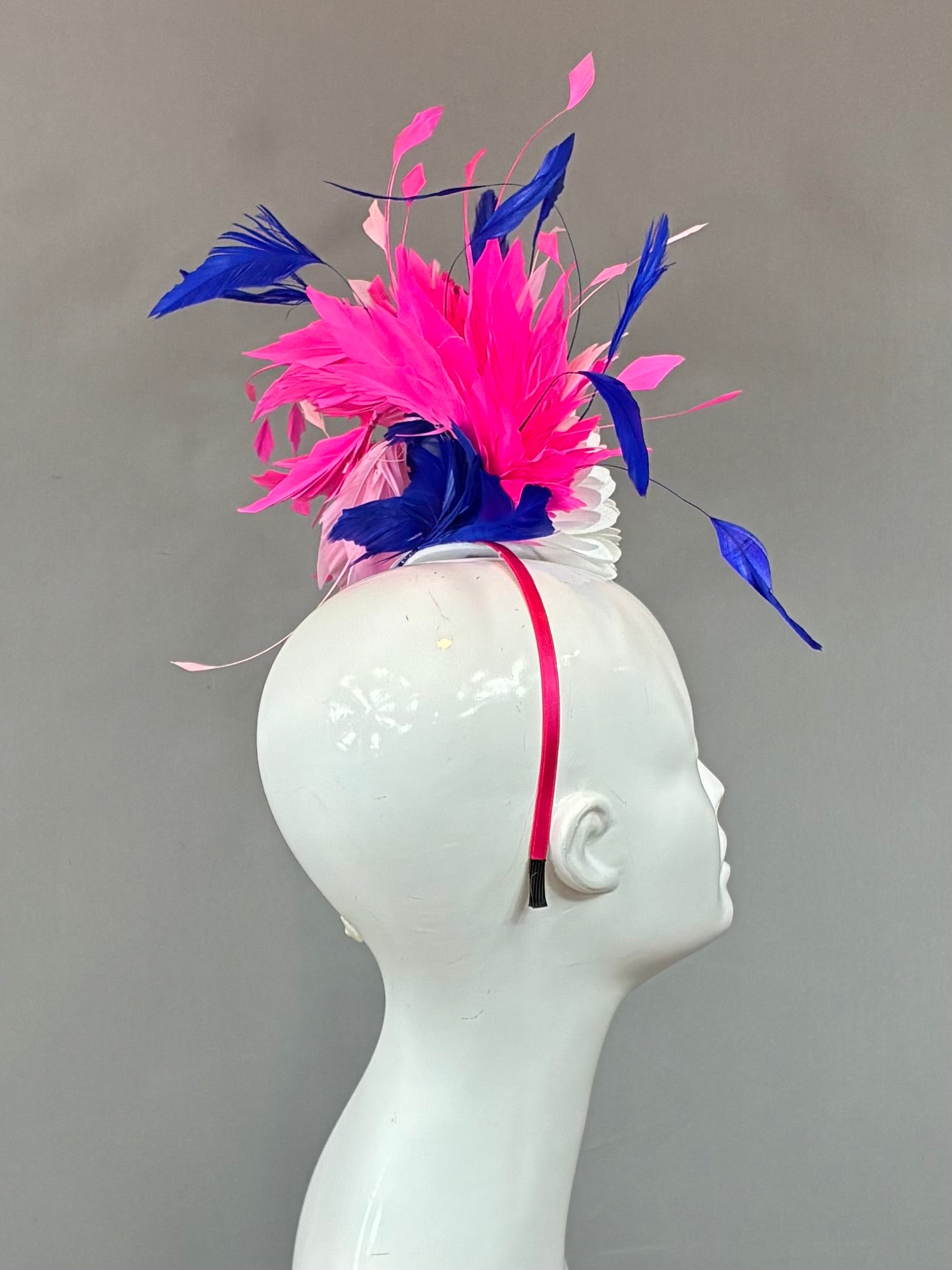 Kentucky Derby Fascinator Hat | White, pink, and blue Headband Hat | Derbyologie