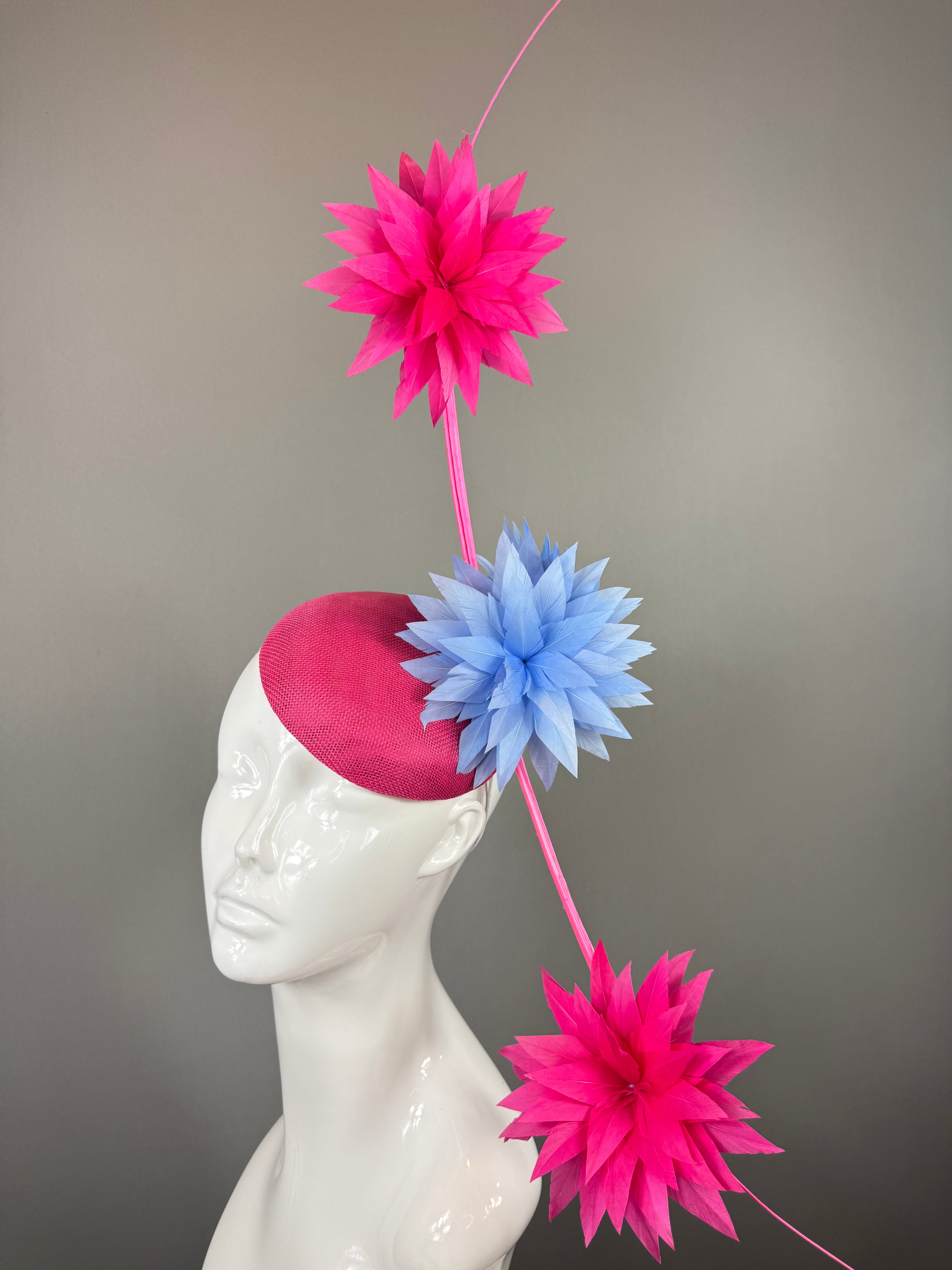 Pink and blue colored Kentucky Derby Fascinator (GOLD LINE)