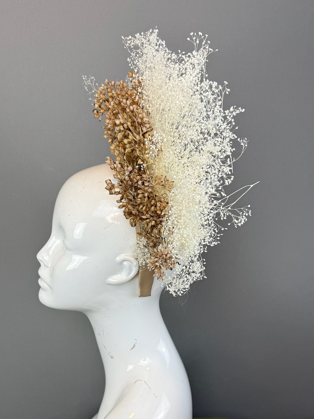 Tan and White Kentucky Derby fascinator, Derby Hat Alternative (GOLD LINE)