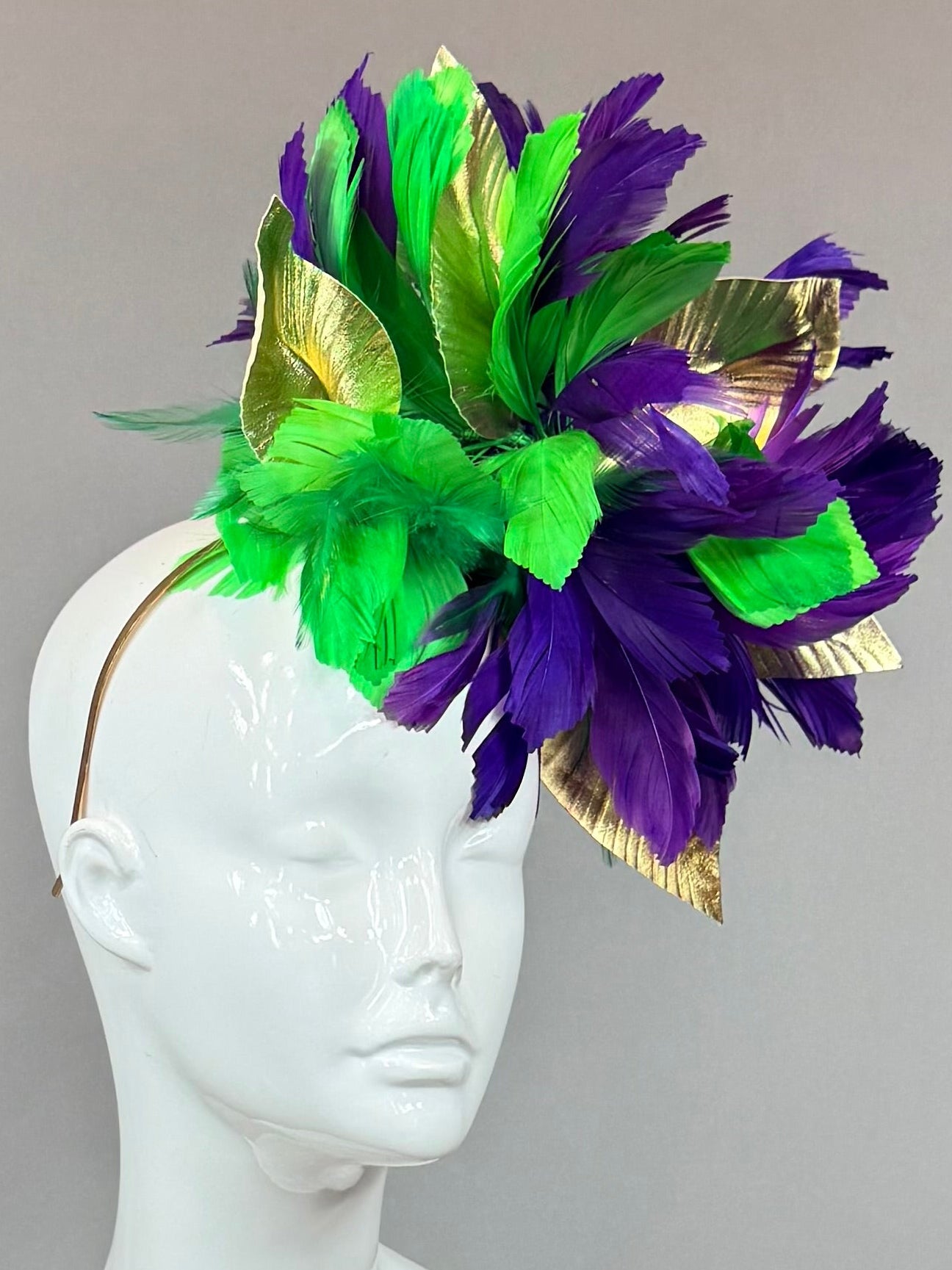 Green, purple, gold Kentucky Derby Fascinator, derby hat Kentucky Derby Hat Alternative, Floral Fascinator, (SILVER LINE)