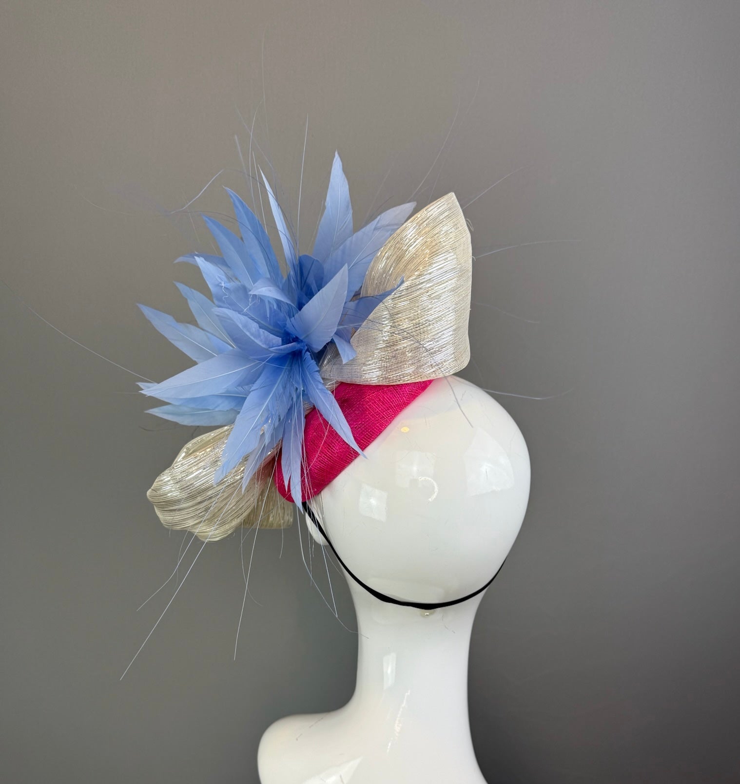 Periwinkle, Pink and Silver Kentucky Derby fascinator, Derby Hat Alternative   (GOLD LINE)