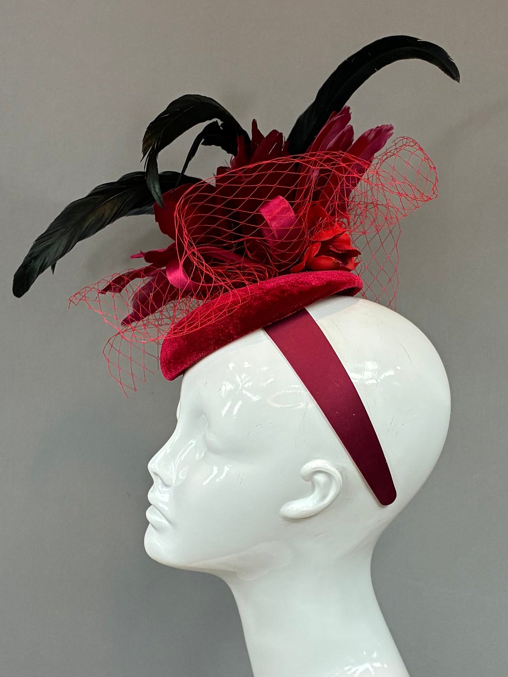 Red, Burgundy and Black Derby Fascinator, Kentucky Derby Hat Alternative, Kentucky derby hat (GOLD LINE)