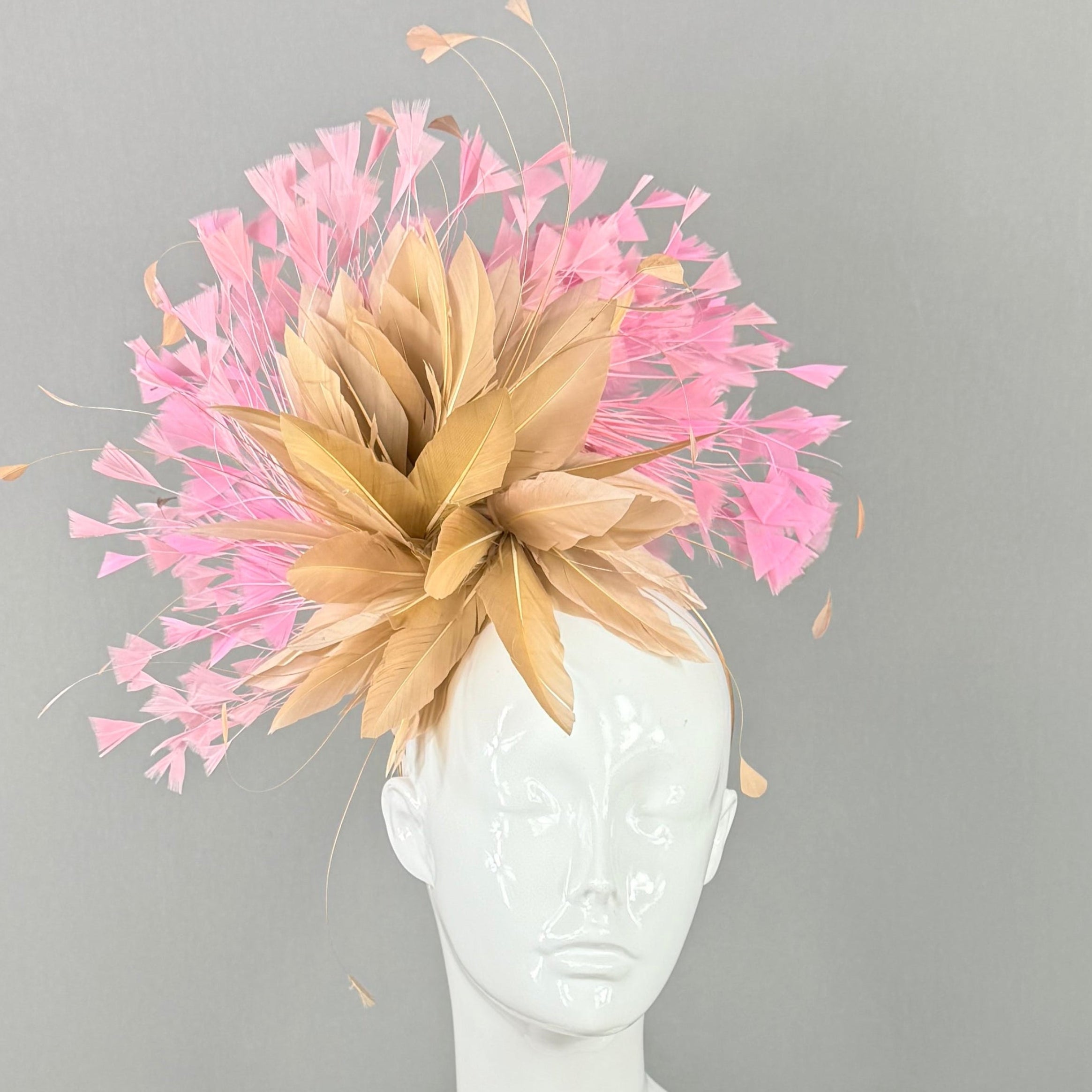 Kentucky Derby Fascinator Hat | Pink & Beige Headpiece | Derbyologie