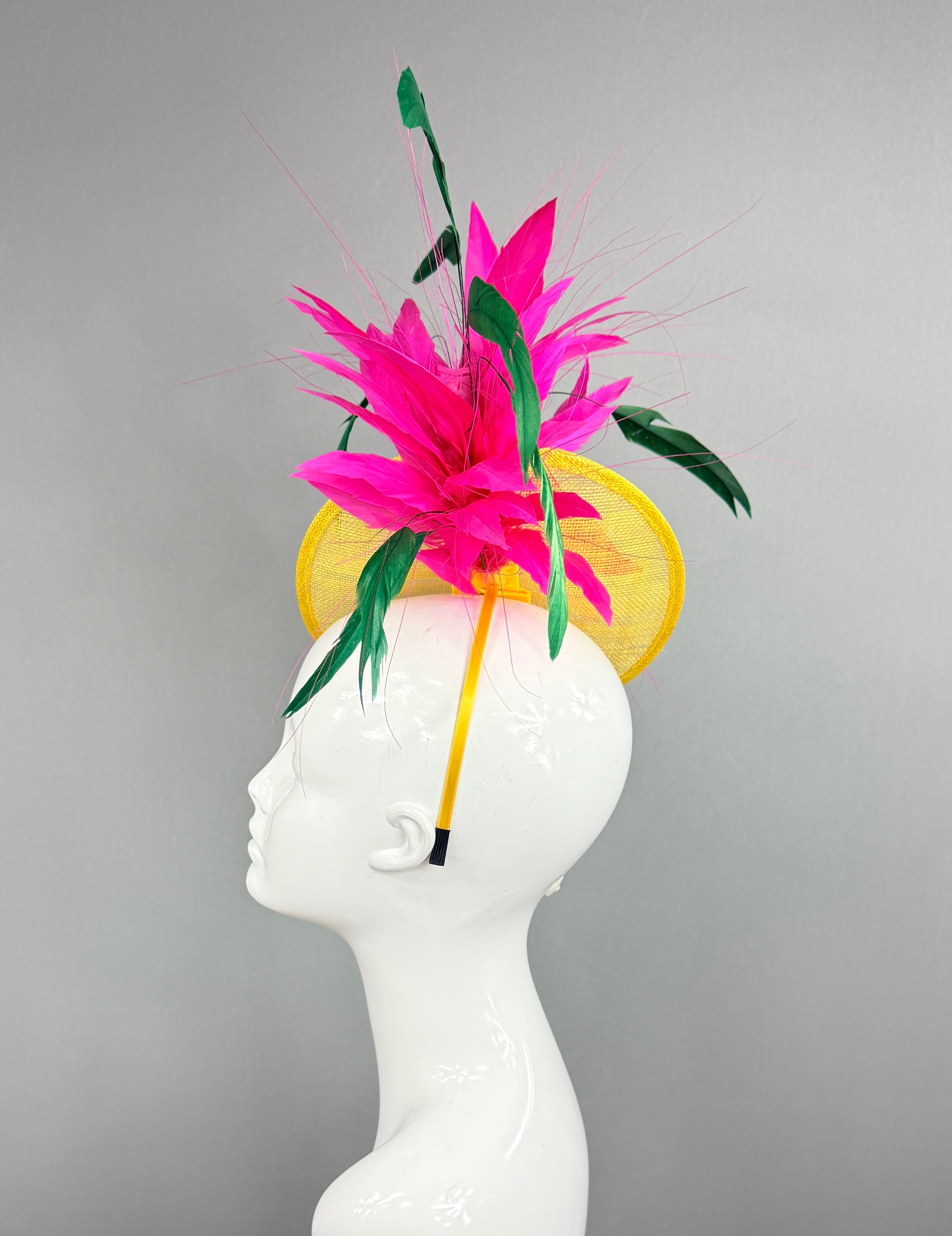 Kentucky Derby Fascinator Hat | Fuchsia, green, and yellow Headpiece | Derbyologie