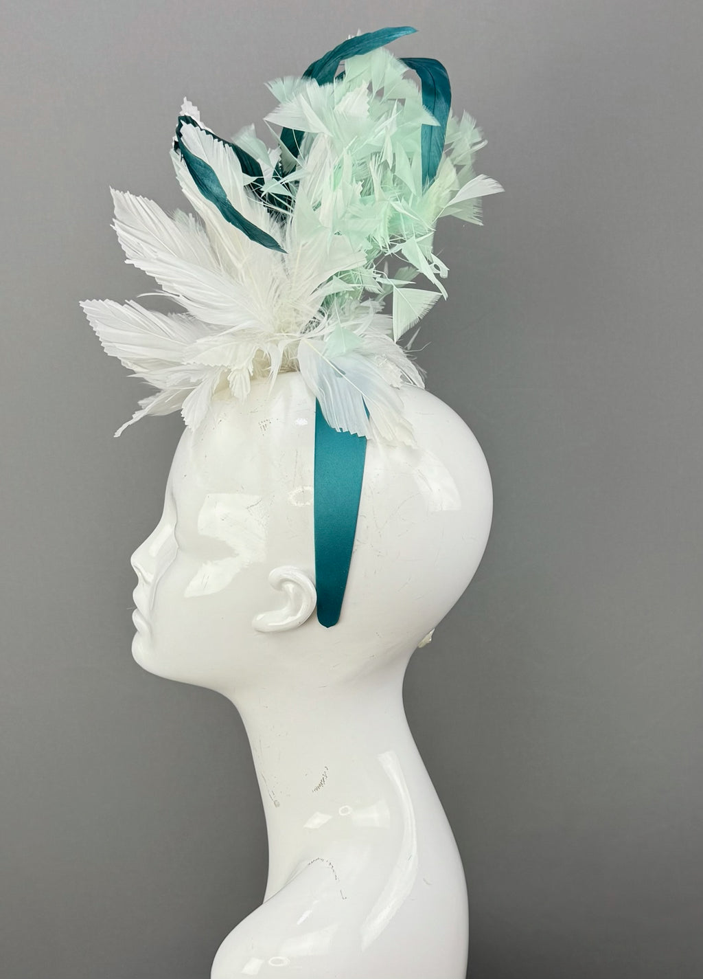 White, Mint and Teal Kentucky Derby fascinator, Derby Hat Alternative (GOLD LINE)