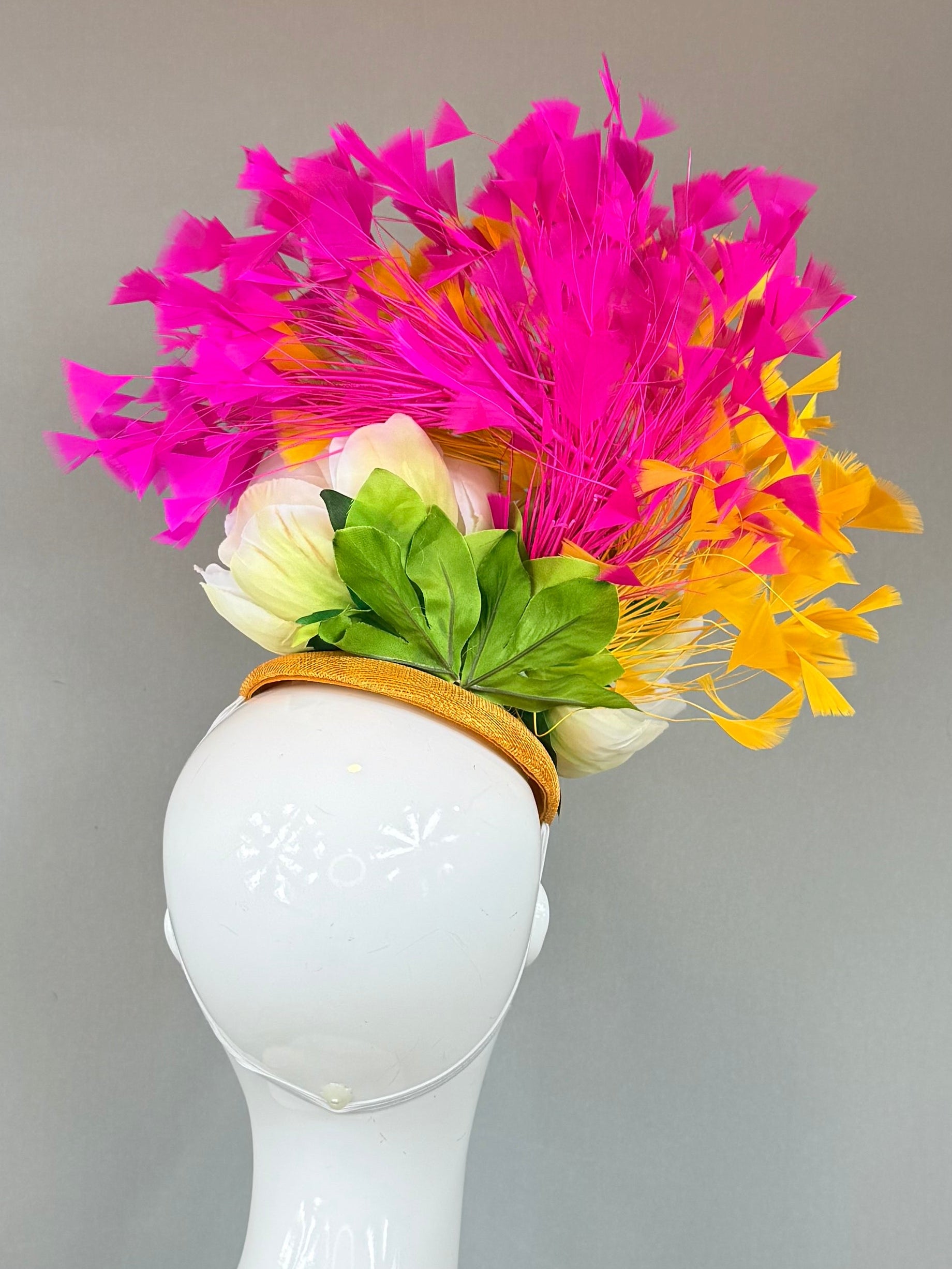 Gold yellow, pink, and white Kentucky Derby Fascinator