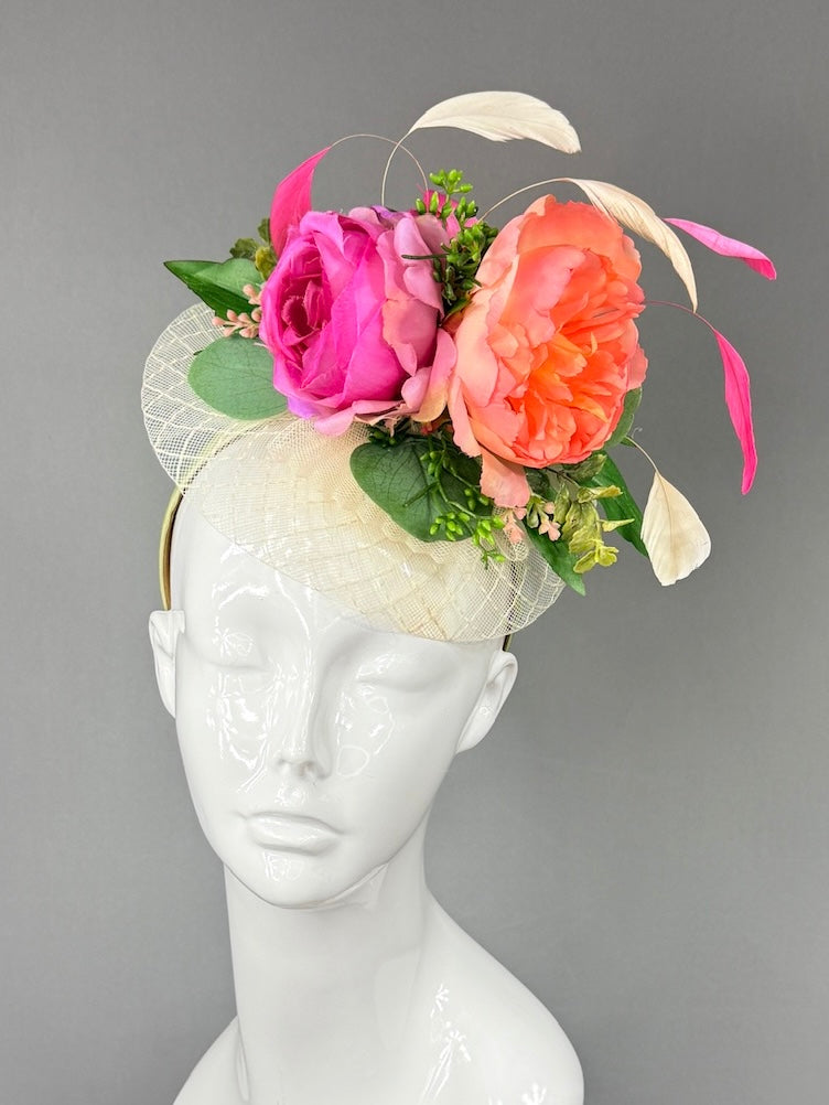 Kentucky Derby Fascinator Hat | Pink flower arrangement Headpiece | Derbyologie
