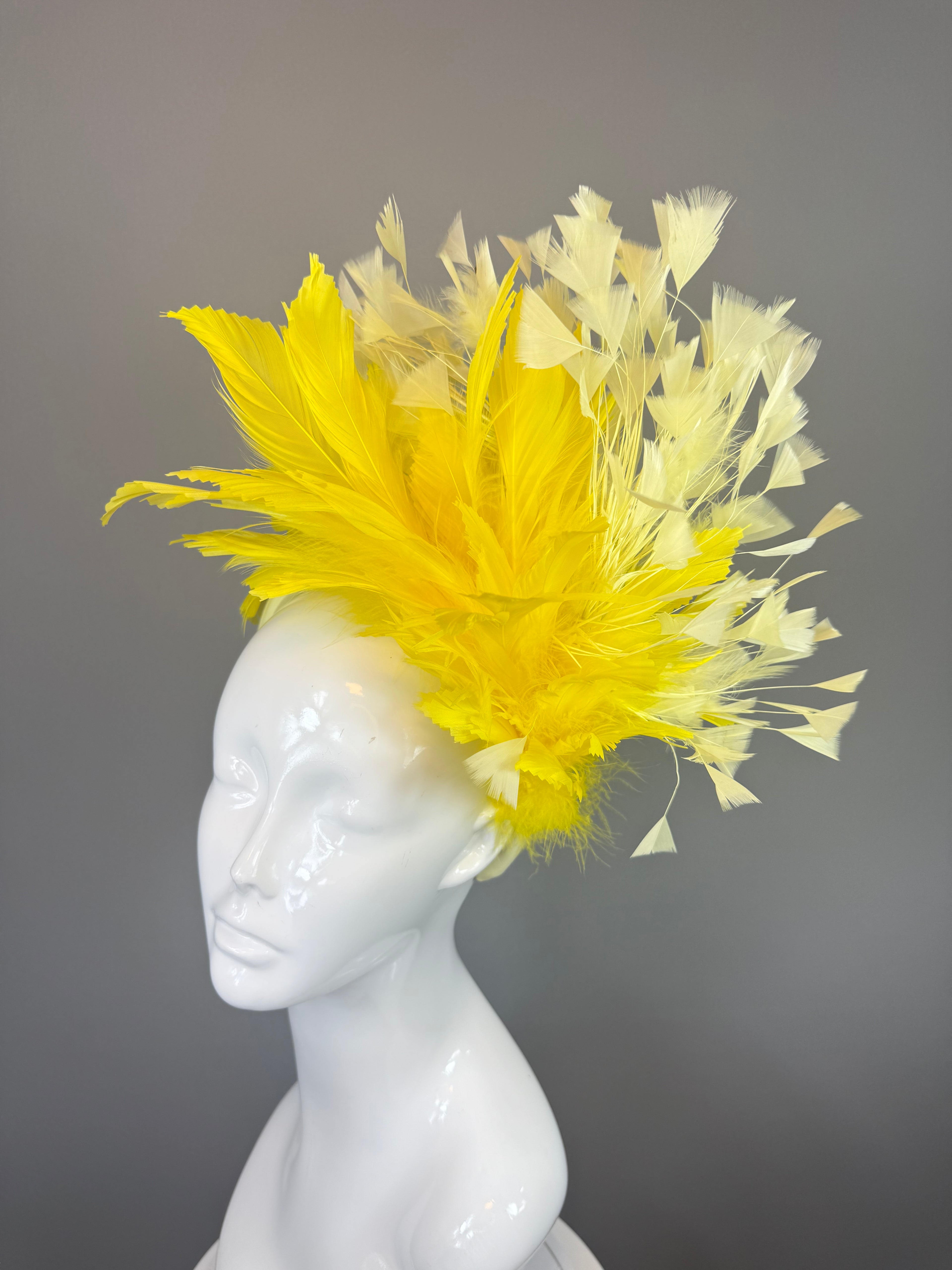 Kentucky Derby Fascinator Hat | Monochromatic Yellow Feather Headpiece | Derbyologie