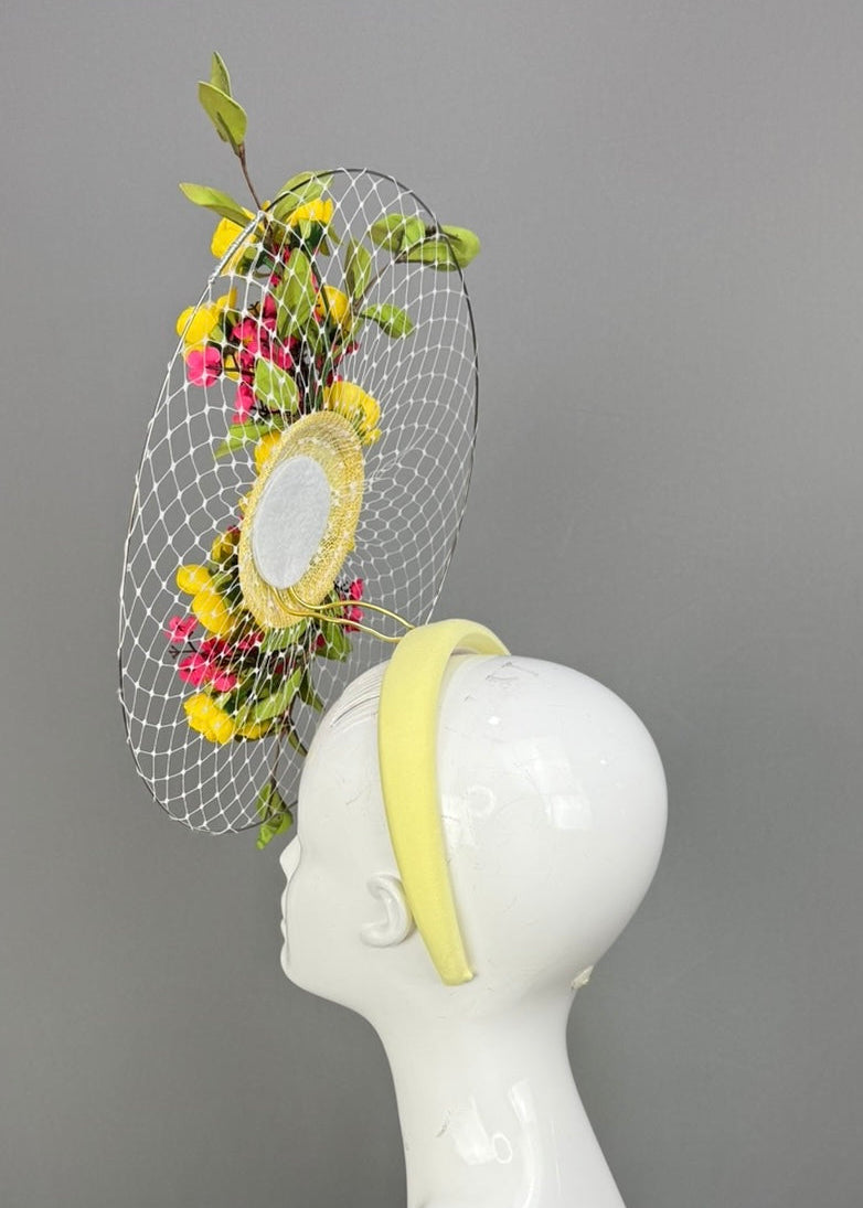 Kentucky Derby Fascinator Hat | Yellow, Green, and Magenta Headpiece | Derbyologie