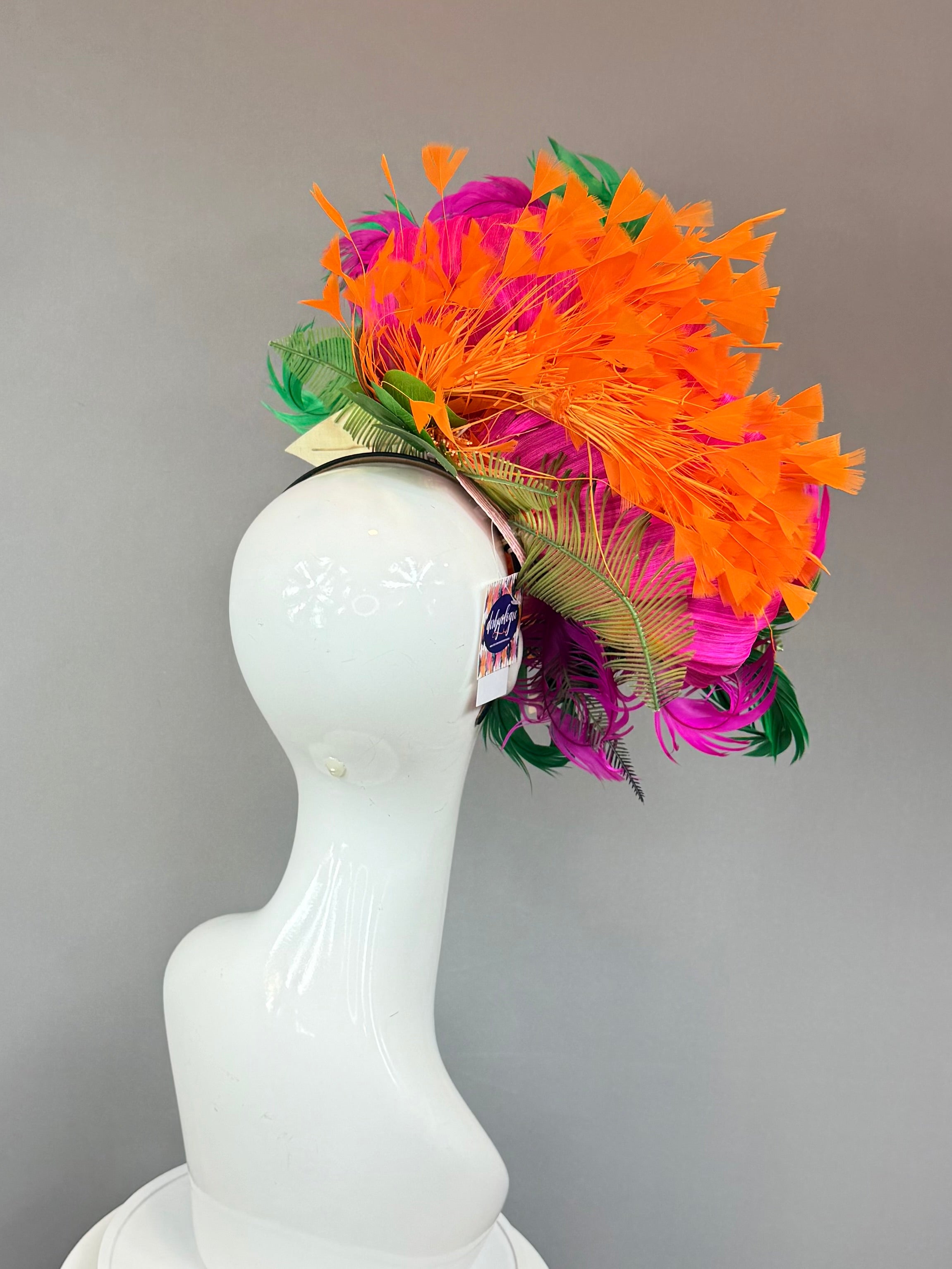 Pink, green and orange Kentucky Derby Fascinator, derby hat Kentucky Derby Hat Alternative, Floral Fascinator, (PLATINUM LINE)