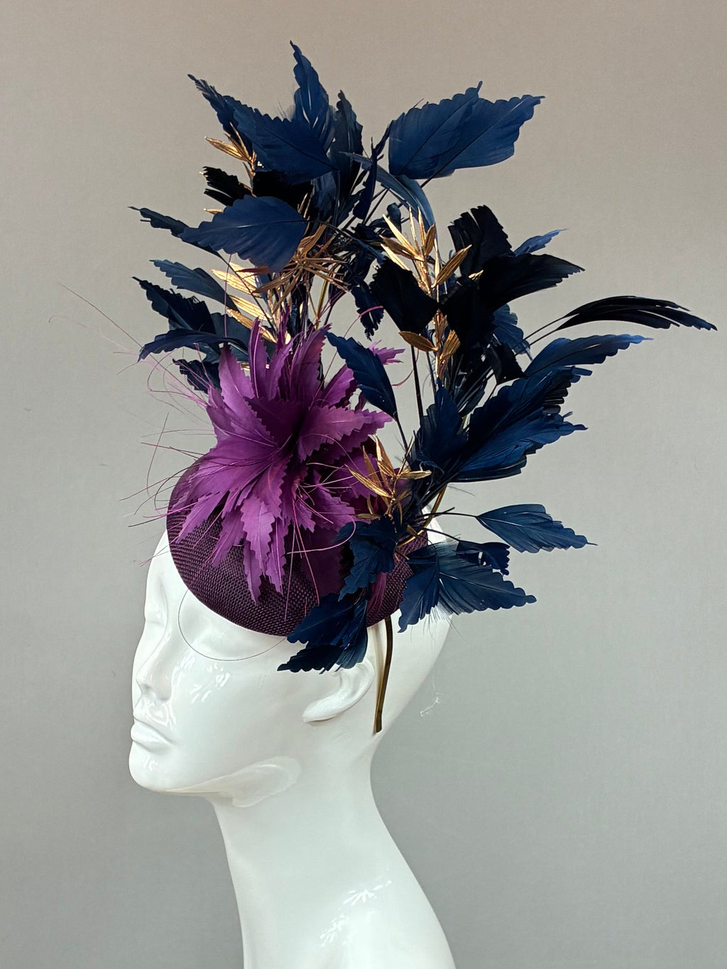 Purple and Navy Blue Derby Fascinator, Kentucky Derby Hat Alternative, Kentucky derby hat (GOLD LINE)