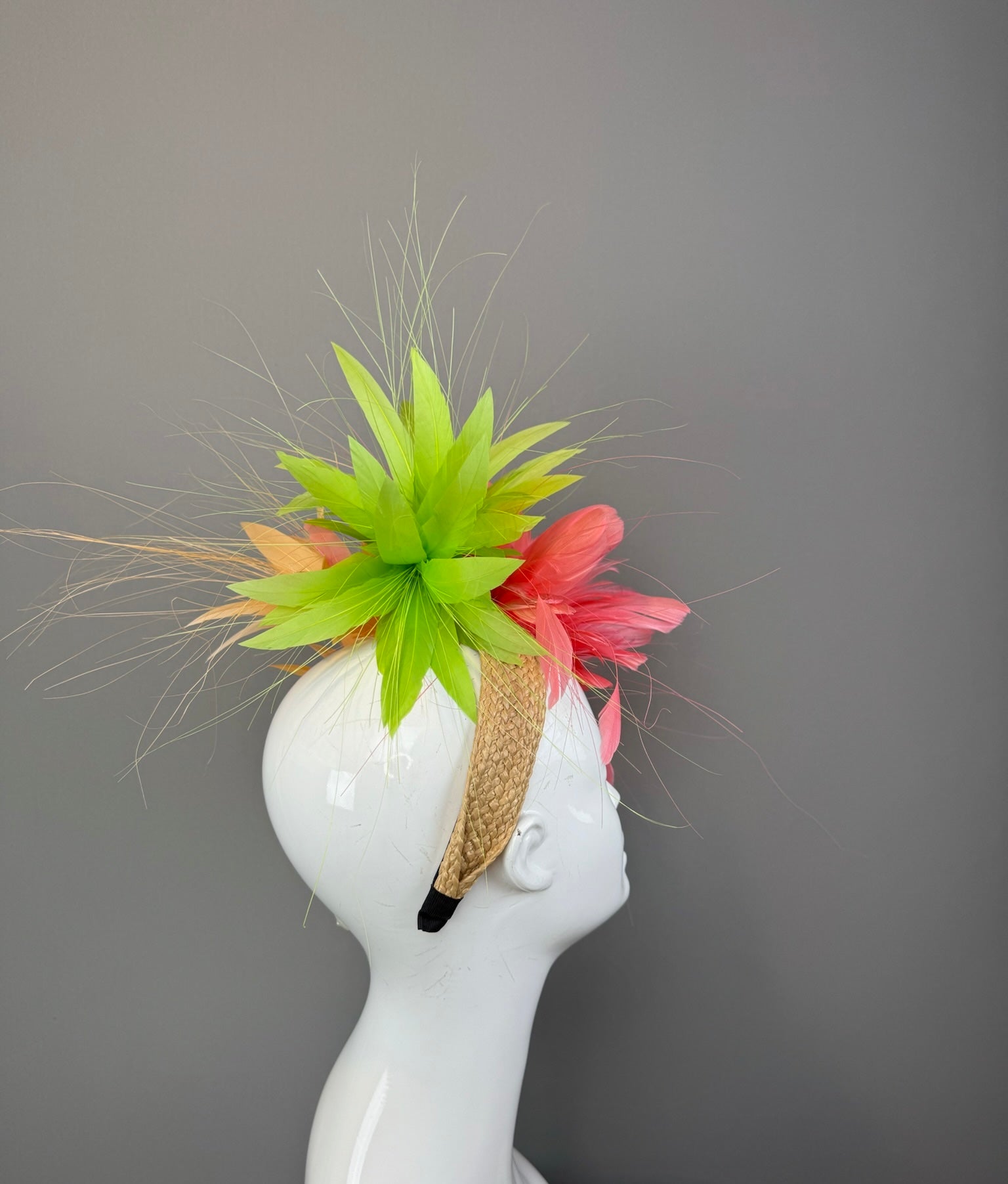 Pink, Orange and Green Kentucky Derby fascinator, Derby Hat Alternative (GOLD LINE)