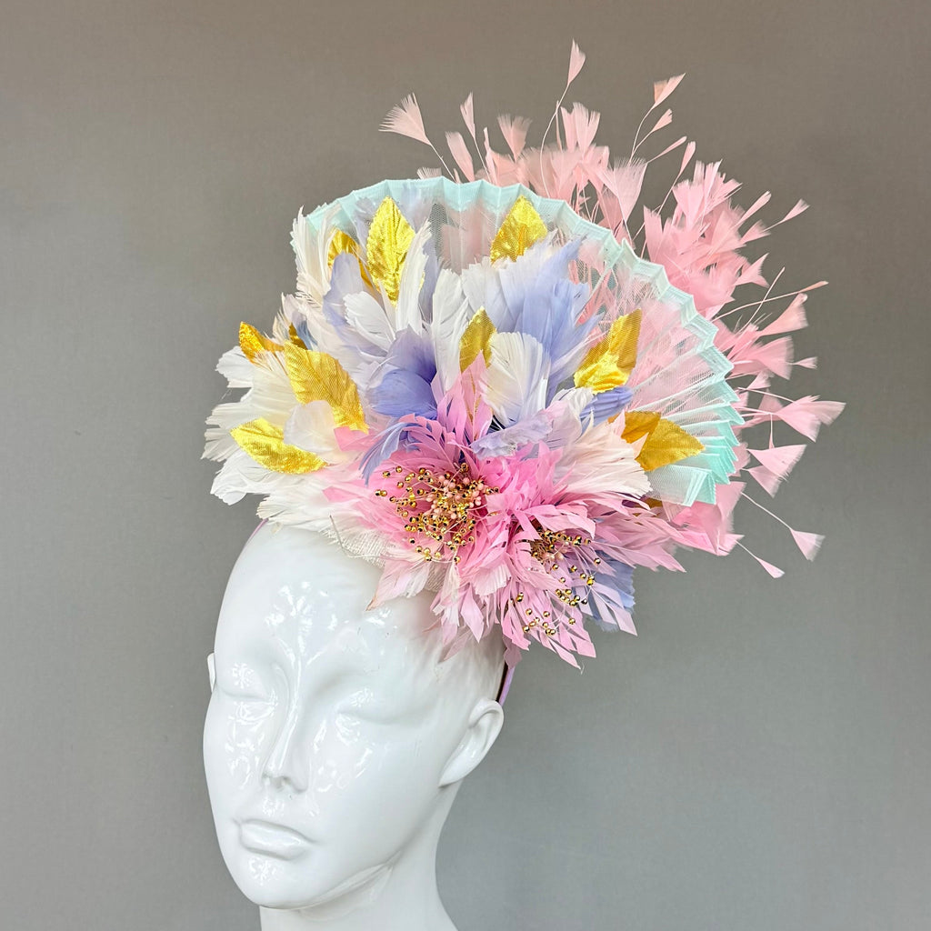 Pink, purple, gold and white Kentucky Derby Fascinator, derby hat Kentucky Derby Hat Alternative, Floral Fascinator, (PLATINUM LINE)