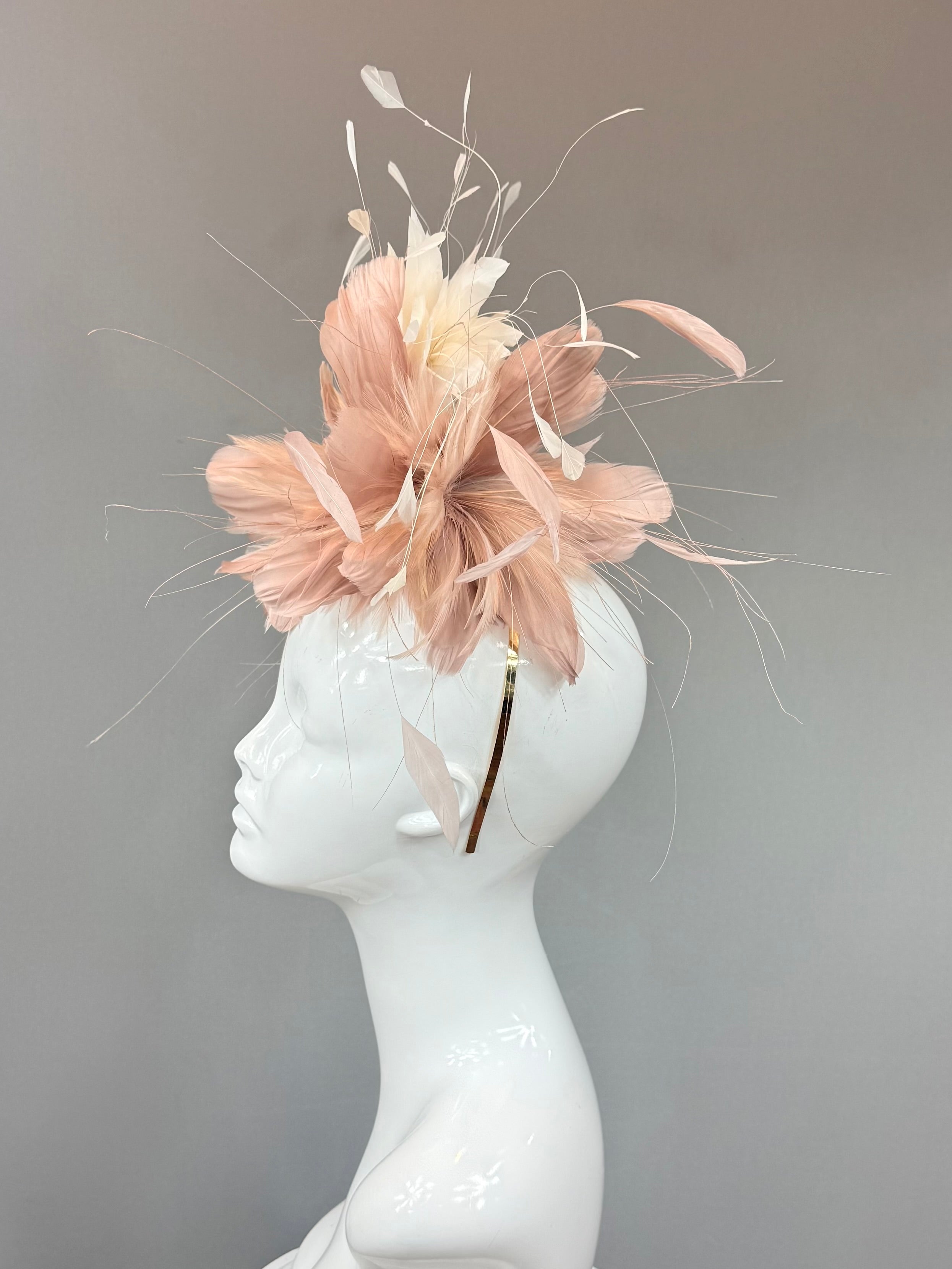 Kentucky Derby Fascinator Hat | Neutral Beige Blush and Ivory Feather Headband Hat | Derbyologie