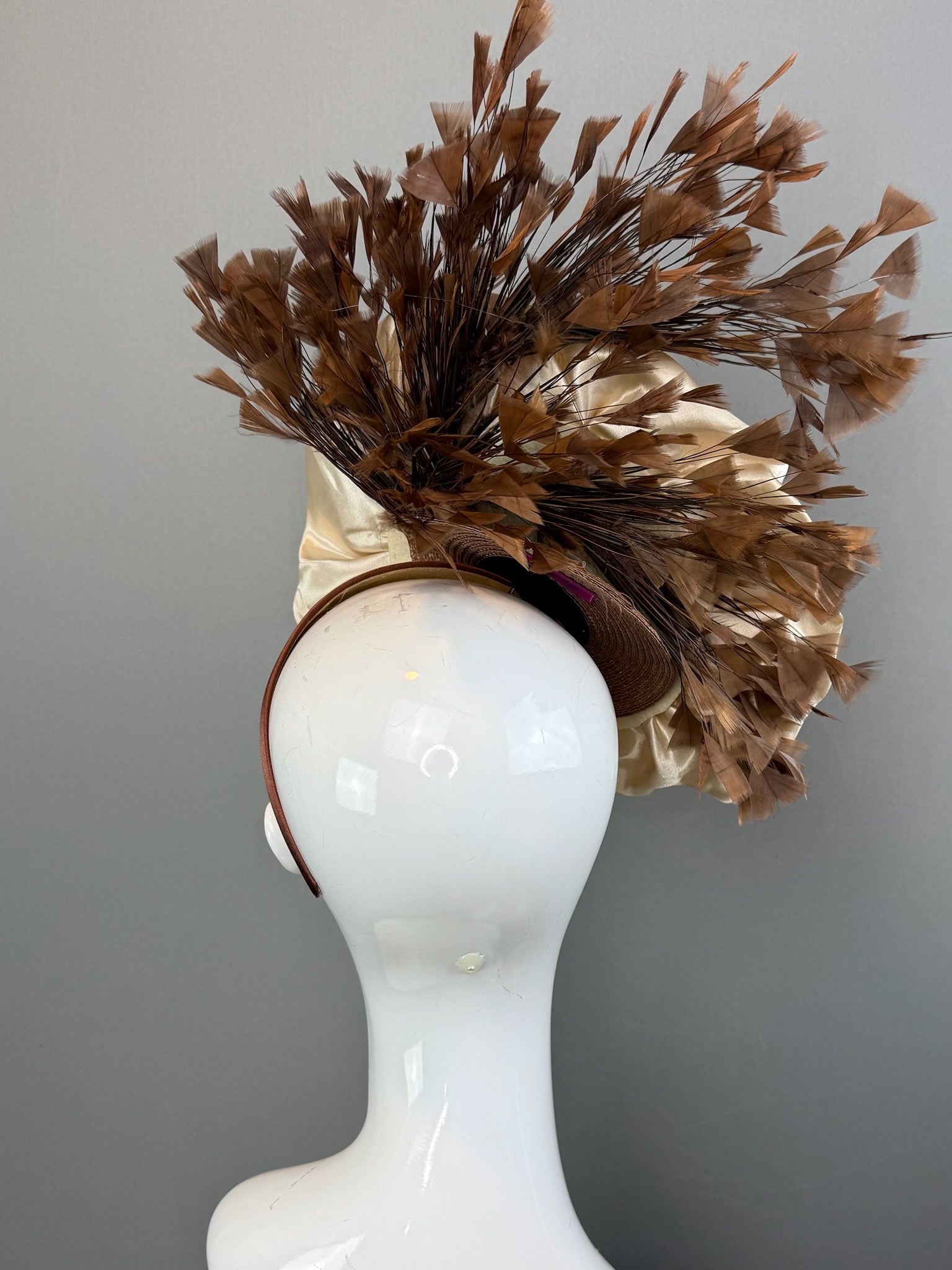 Beige and Brown Kentucky Derby fascinator, Derby Hat Alternative (GOLD LINE)