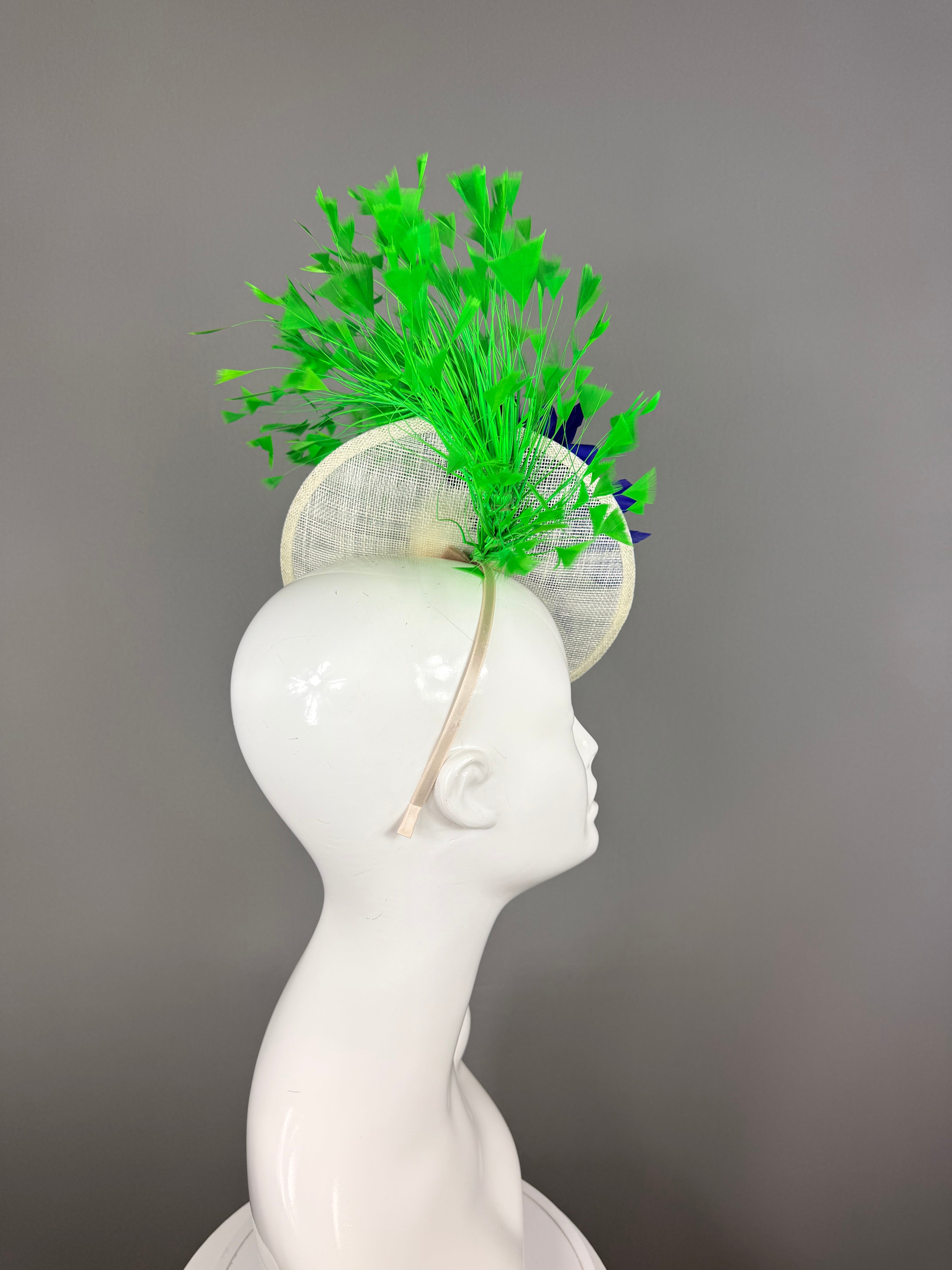 Kentucky Derby Fascinator Hat | Green & Blue Feather Headpiece | Derbyologie