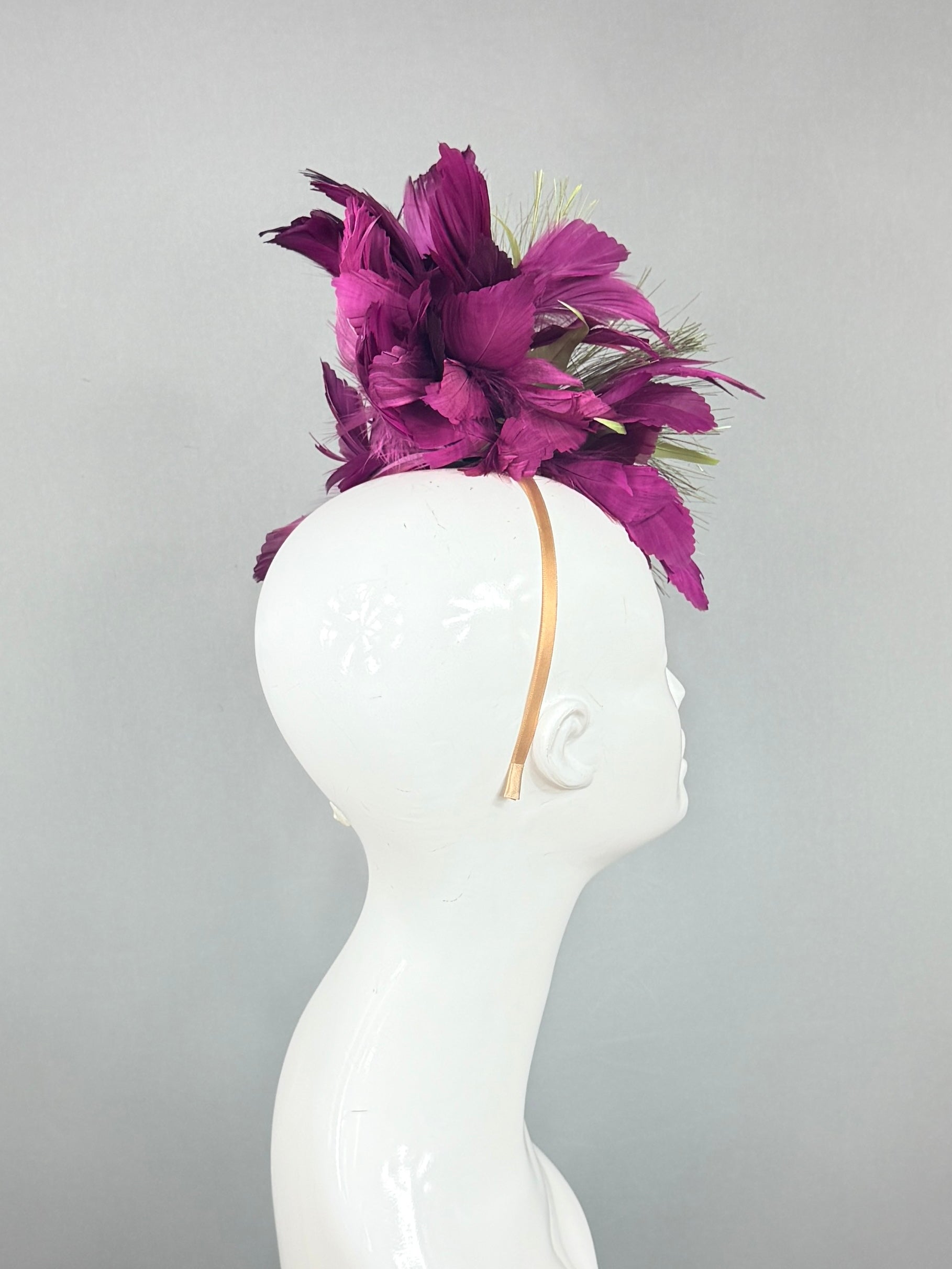 Kentucky Derby Fascinator Hat | Purple plum and olive green Headband Hat | Derbyologie