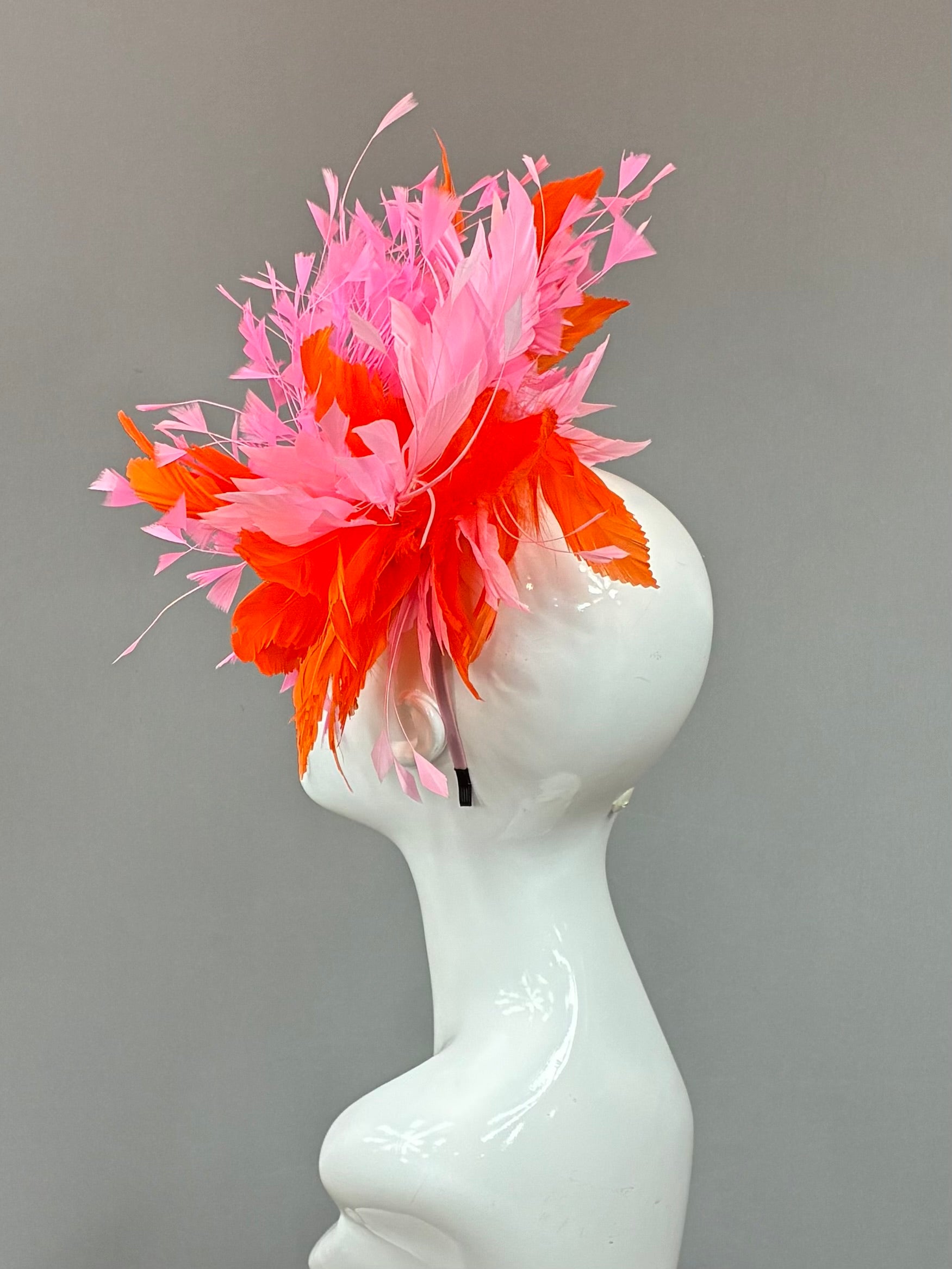 Kentucky Derby Fascinator Hat | Orange and pink feathered Headband Hat | Derbyologie