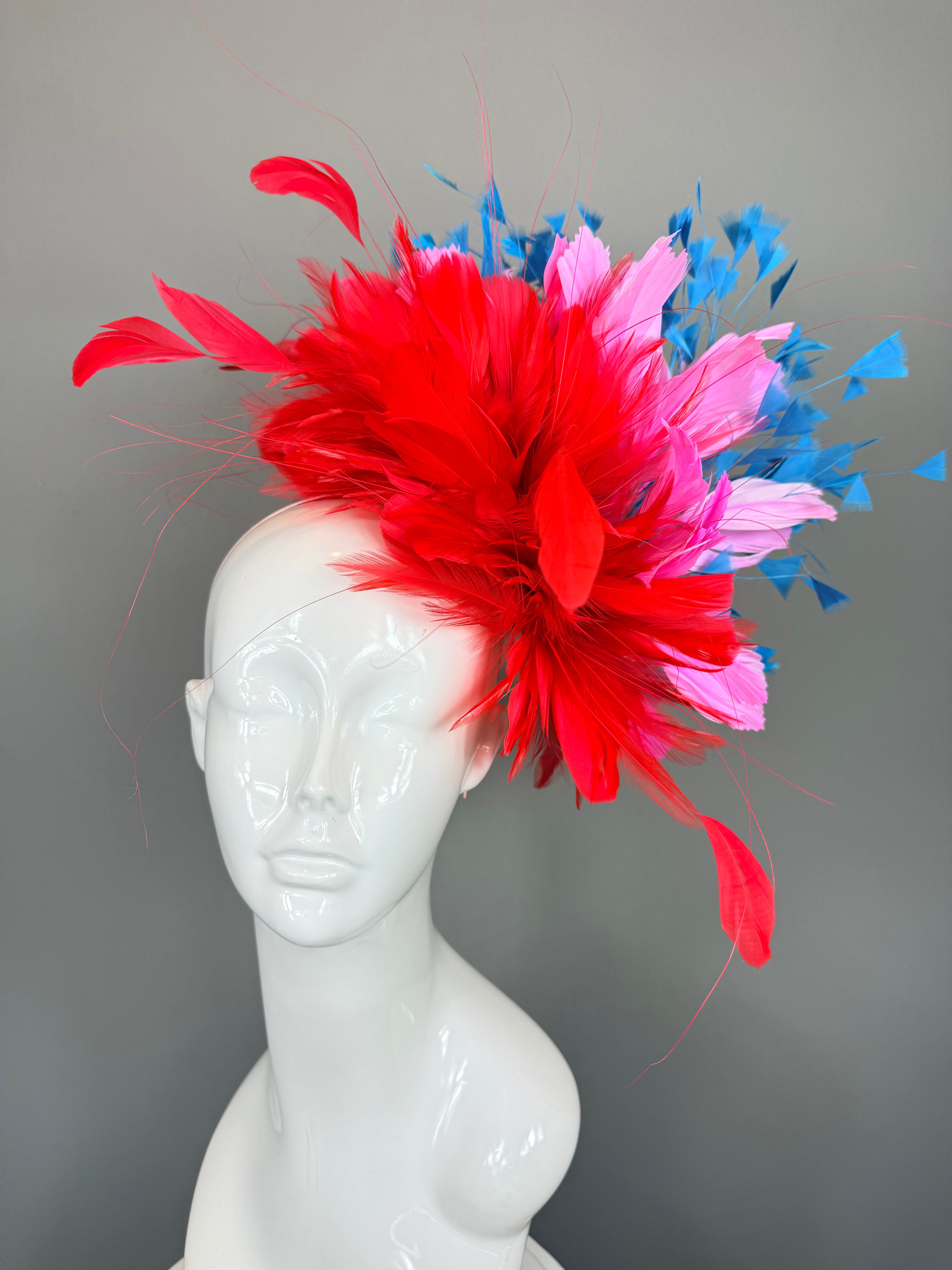 Kentucky Derby Fascinator Hat | Red, Pink and Blue Headpiece | Derbyologie
