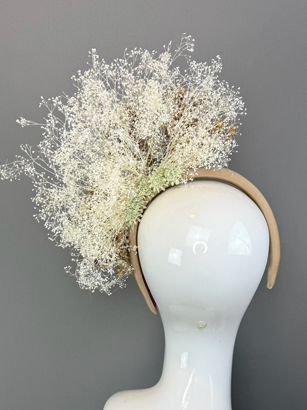 Tan and White Kentucky Derby fascinator, Derby Hat Alternative (GOLD LINE)