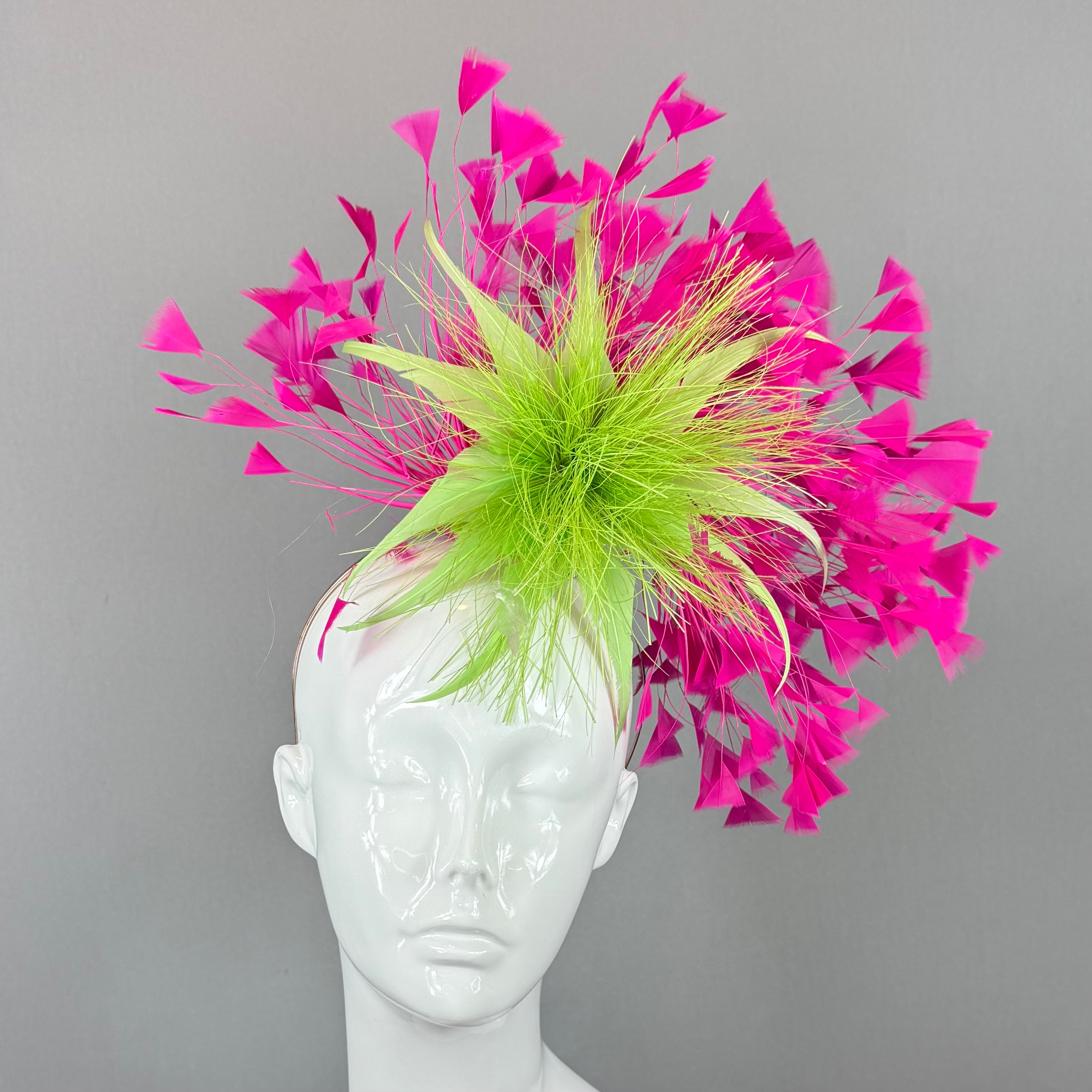 Kentucky Derby Fascinator Hat | Pink & Green Feather Headpiece | Derbyologie