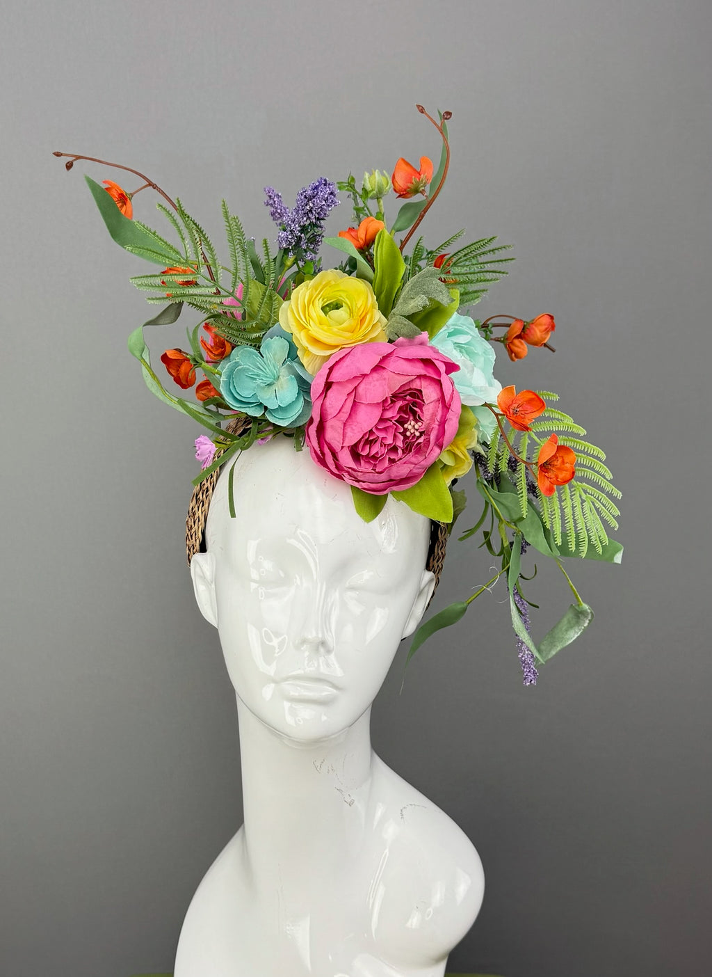 Pink, Yellow and Green Kentucky Derby fascinator, Derby Hat Alternative (GOLD LINE)
