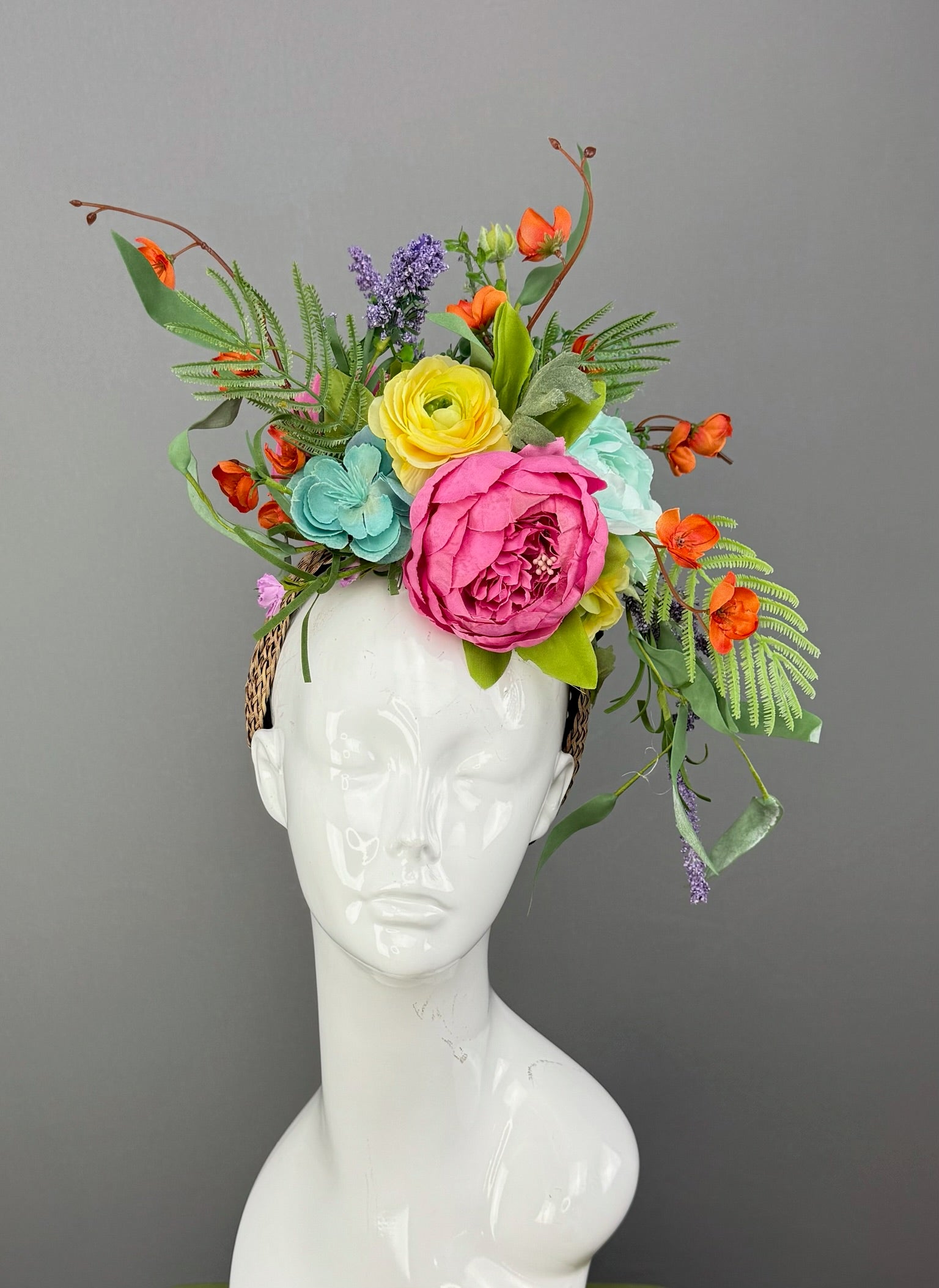 Pink, Yellow and Green Kentucky Derby fascinator, Derby Hat Alternative (GOLD LINE)