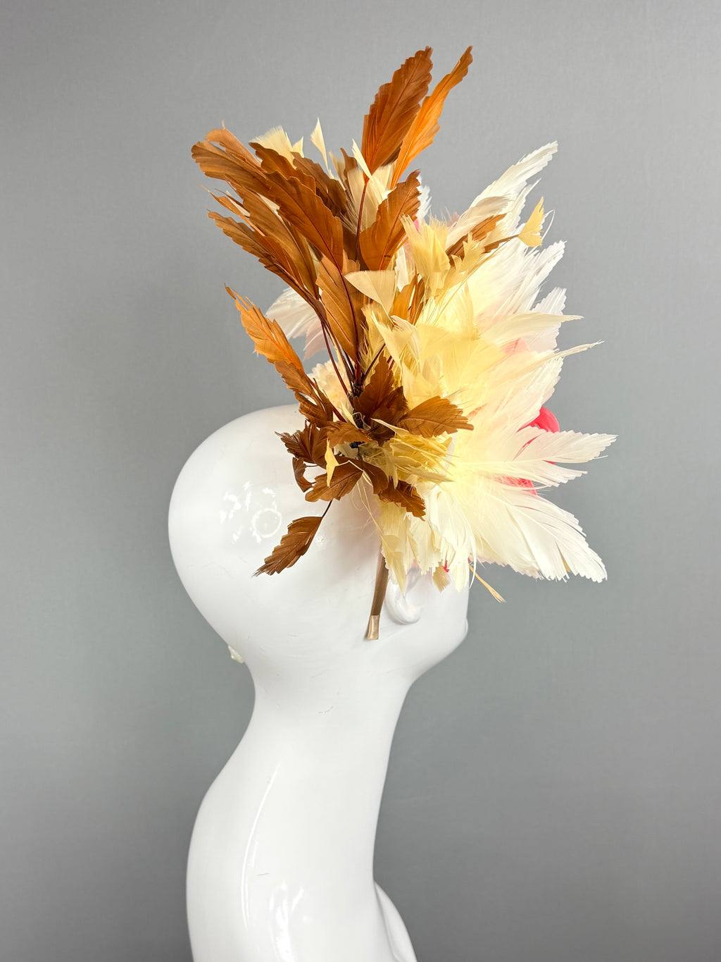 Kentucky Derby Fascinator Hat | Pink, white, beige, and brown feathered Headpiece | Derbyologie