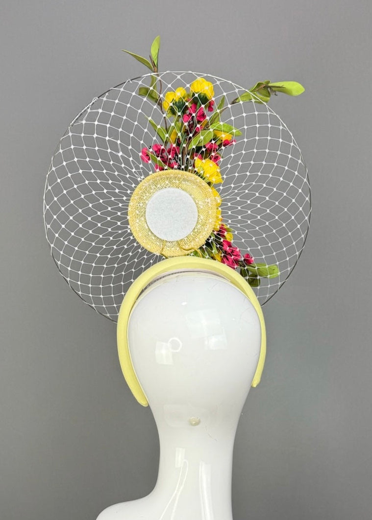 Kentucky Derby Fascinator Hat | Yellow, Green, and Magenta Headpiece | Derbyologie