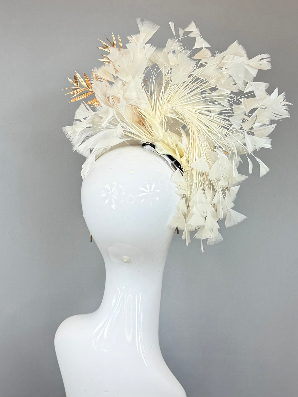 White and Gold Derby Fascinator, Kentucky Derby Hat Alternative, Kentucky derby hat (GOLD LINE)