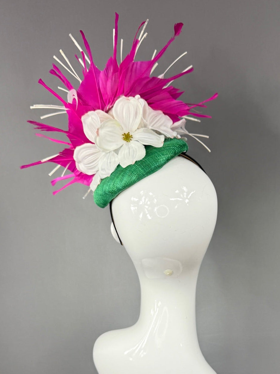 Kentucky Derby Fascinator Hat |White and pink feathered flower Headpiece | Derbyologie